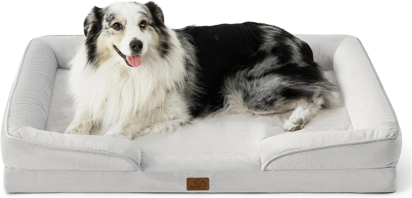 Bedsure XL Orthopedic Dog Bed for Extra Large Dogs - Washable XLarge Dog Cat Bed Waterproof, Comfort Dogs Couch Sofa with Washable Removable Cover, Pet Bed with Nonskid Bottom, Light Grey, 42"