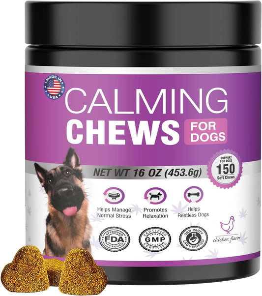 Hemp Calming Chews for Dogs 150PCs Dog Calming Treats and Bites with Hemp Oil - Anxiety and Stress Relief for Dogs Puppy Melatonin Sleep Aid Calm Dog, Noise, Thunder, Barking, Separation, Chewing