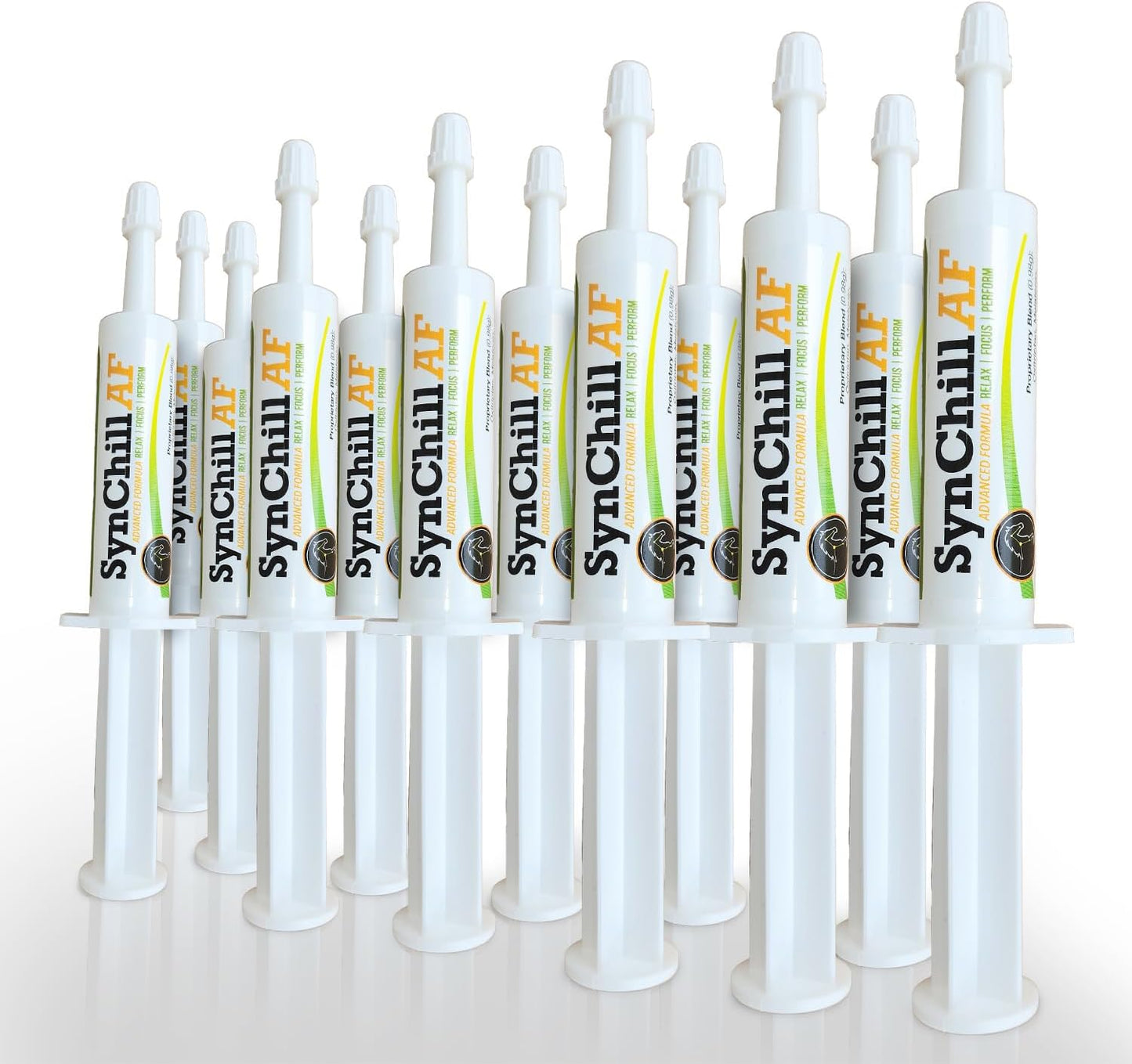 SynChill AF Calming Gel for Nervous Horses - Single Serving - Advanced Formula with L-Theanine, Increased Potency, 100% Natural Supplement, Disposition & Confidence Support for Horses - 12 Pack