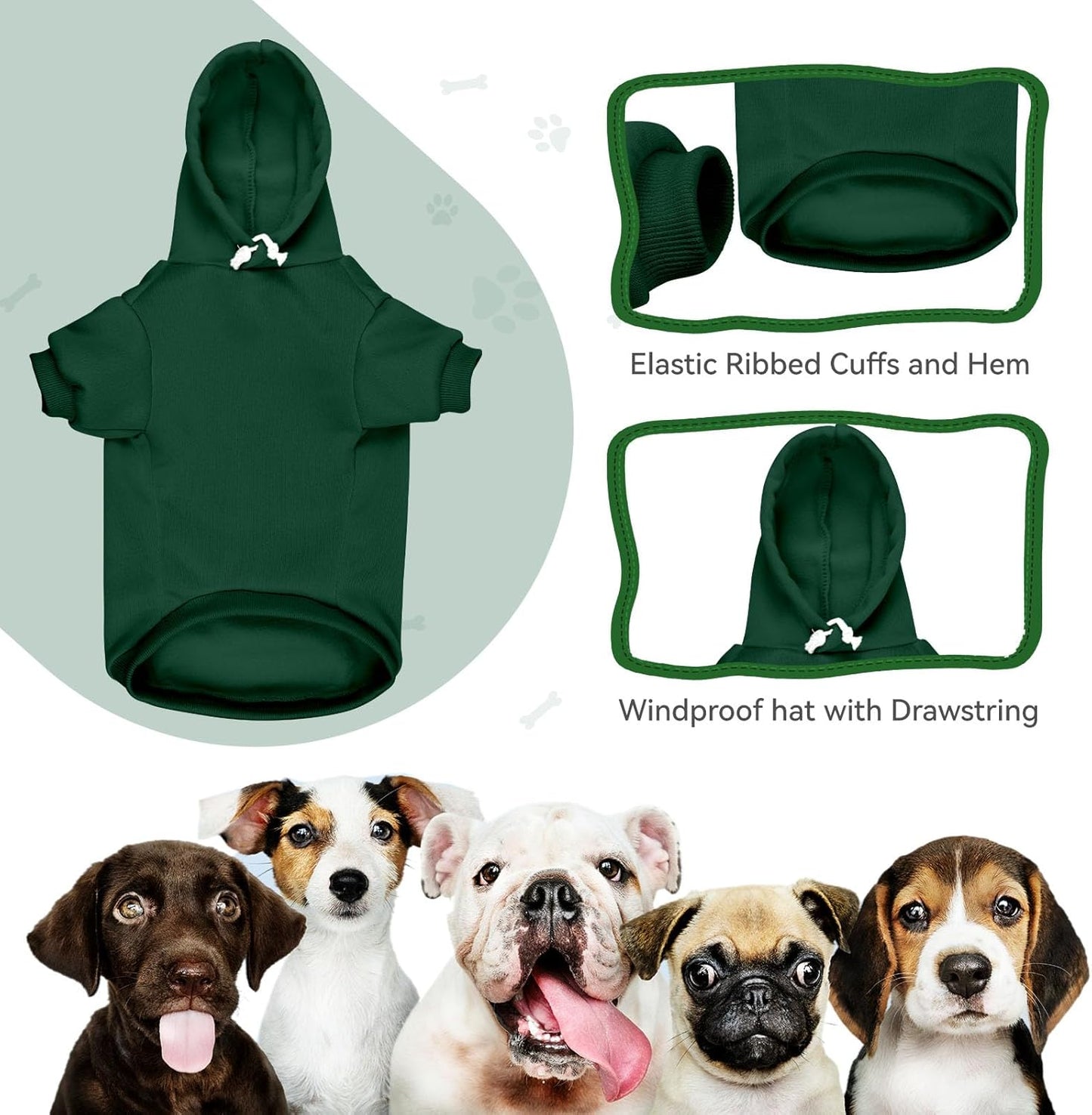 Dog Sweaters for Medium Dogs Dog Hoodie Pet Sweater Solid Soft Brushed Fleece Pet Clothes Hoodie Sweatshirt with Pocket(Green-M)
