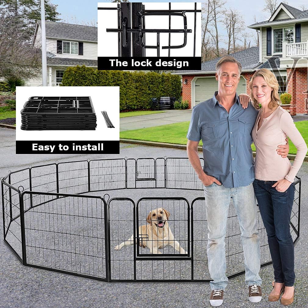 BestPet Dog Playpen Indoor 32 inch 16 Panels Metal Dog Pen Pet Dog Fence Outdoor Exercise Pen with Doors,Pet Puppy Playpen for RV Camping Yard, Black