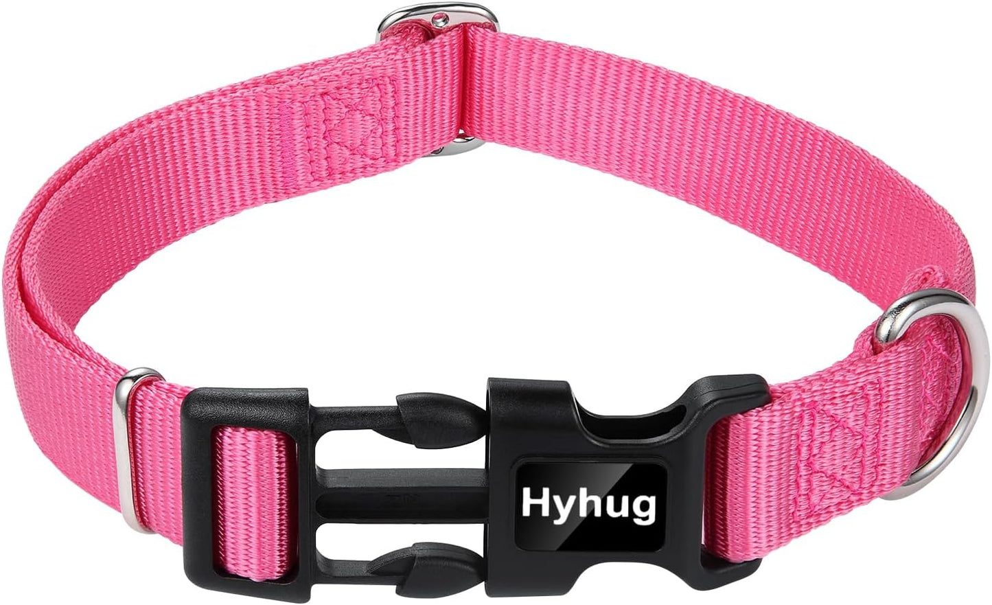 Hyhug Dog Collar with Quick Release Buckle, Nylon Adjustable Durable Cute Pet Collars for Medium Dogs, Boy and Girl(Candy Pink, Medium)