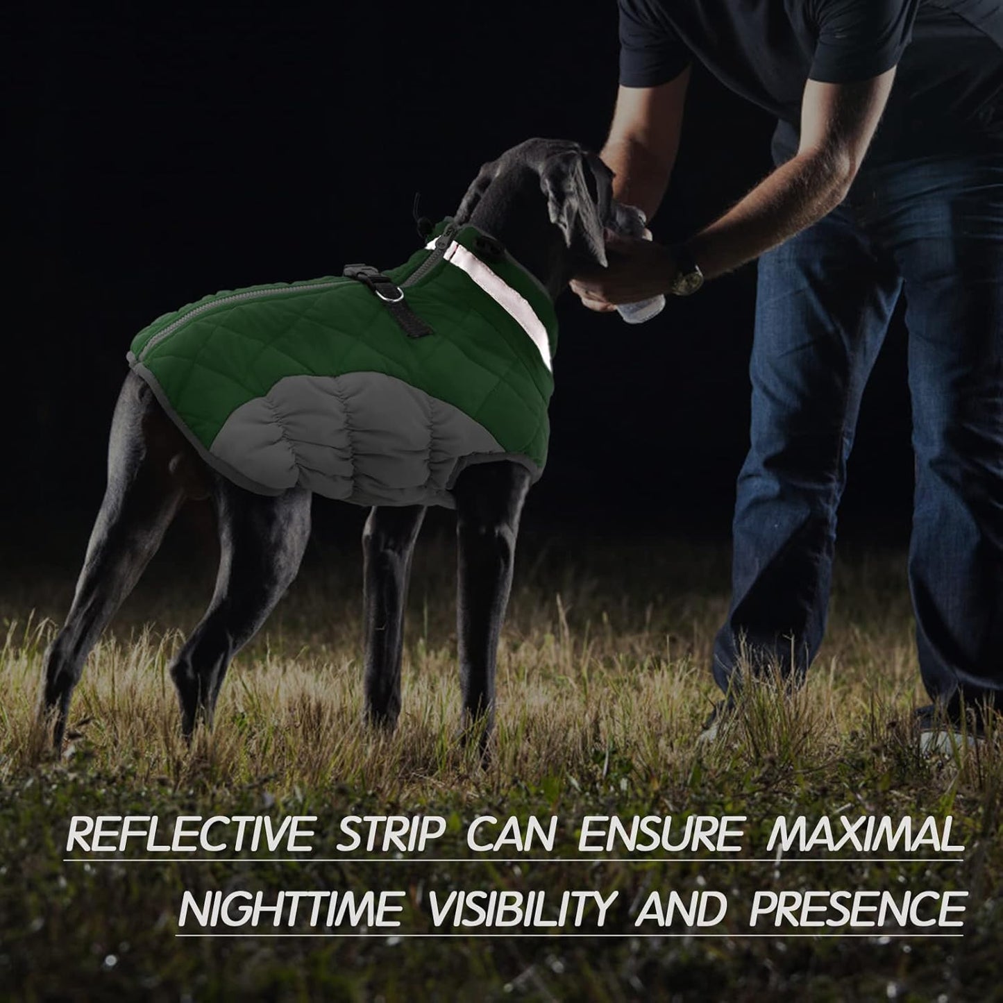 FUAMEY Dog Coat for Large Dogs,Waterproof Dog Winter Jacket with Harness Built in Puppy Cold Weather Coats Reflective Pet Vest with Zipper Warm Fleece Dogs Snowsuit Windproof Green L