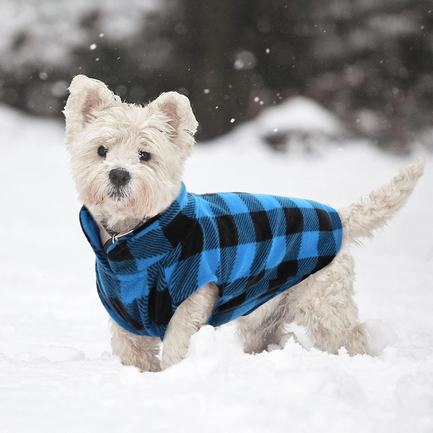 Kuoser Dog Fleece Vest,Warm Plaid Dog Sweater with Leash Hole,Soft Turtleneck Winter Pet Jacket Dogs Coat Pullover Clothes for Small Medium Dogs Cats,Spring Fall Cold Weather Christmas Outfit,Blue XXS