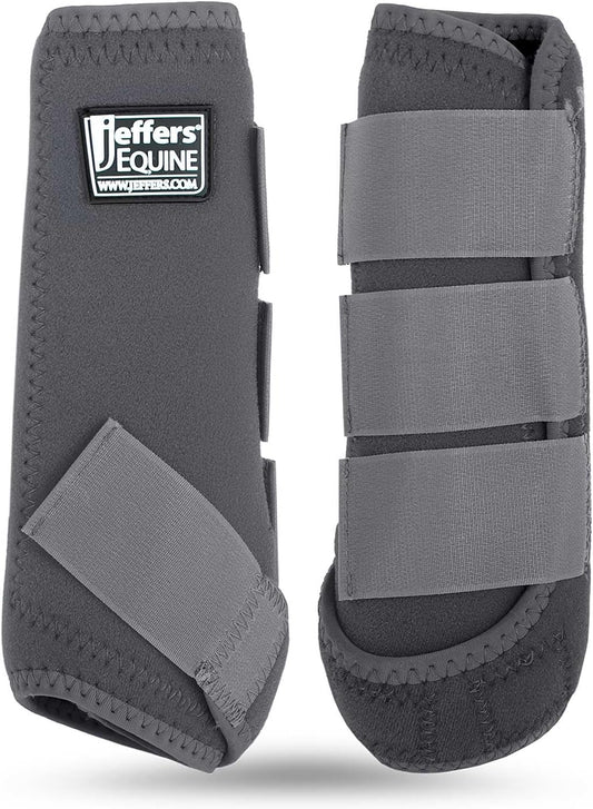 Jeffers Equine Protective Horse Boots 1 Pair Grey - Safe Neoprene Leg Guards & Comfortable Fit, Durable Strap Closures, Front & Hind Support, Equestrian Accessories for Travel & Riding - Medium