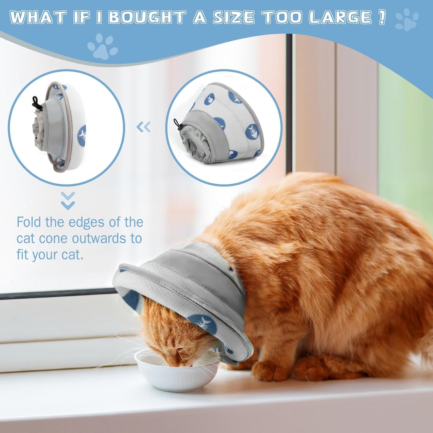 Cat Cone Collar Soft to Stop Licking After Surgery Cat Recovery Collar for Small Large Cats Adjustable Elizabethan Collar