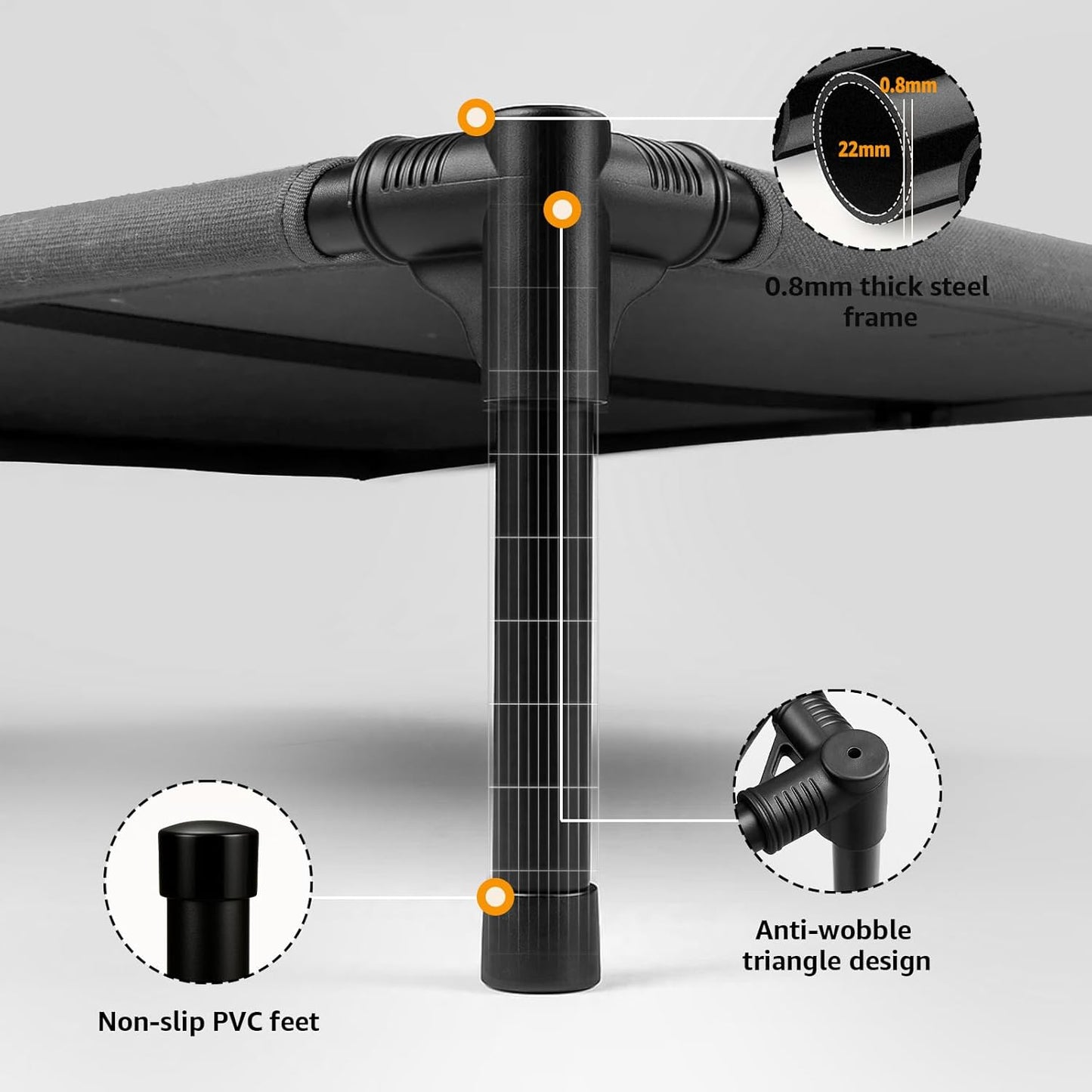 Sytopia Canvas Elevated Dog Bed, Durable Chew Proof Outdoor Raised Pet Cot for Large Dogs, Waterproof, Breathable, Portable, Washable, Easy Assembly, Sturdy Frame for Camping & Travel, Dark Grey