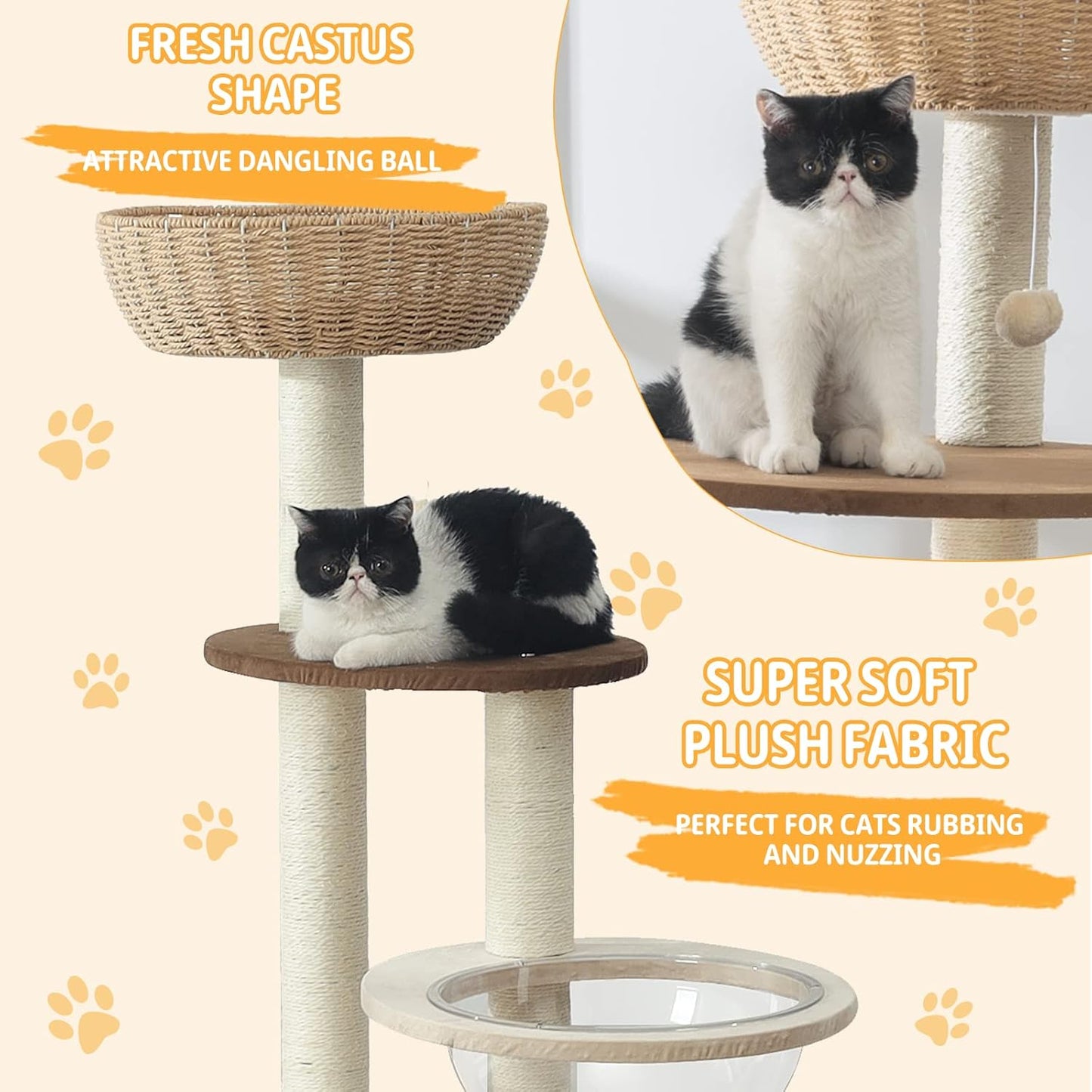 Modern Cat Tree Tower for Large Cats, Real Natural Sisal Luxury Cat Condo, Manual Hand Woven Wood Cat Tower, Indoor Cat Scratching Tree, New Cat Condo Lover Gift