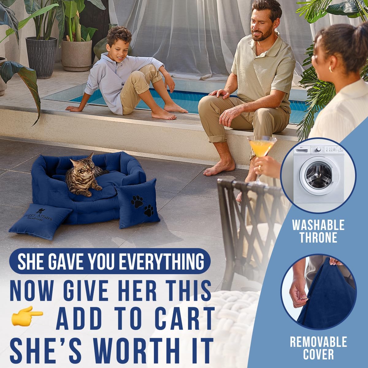 Luxury Cat and Dog Bed Chesterfield – Handcrafted Velvet Throne for Dogs | Joint Support, Calming & Temp-Regulating Comfort | Durable 5+ Years, Anti-Claw, Washable 100+ Times – S, Blue