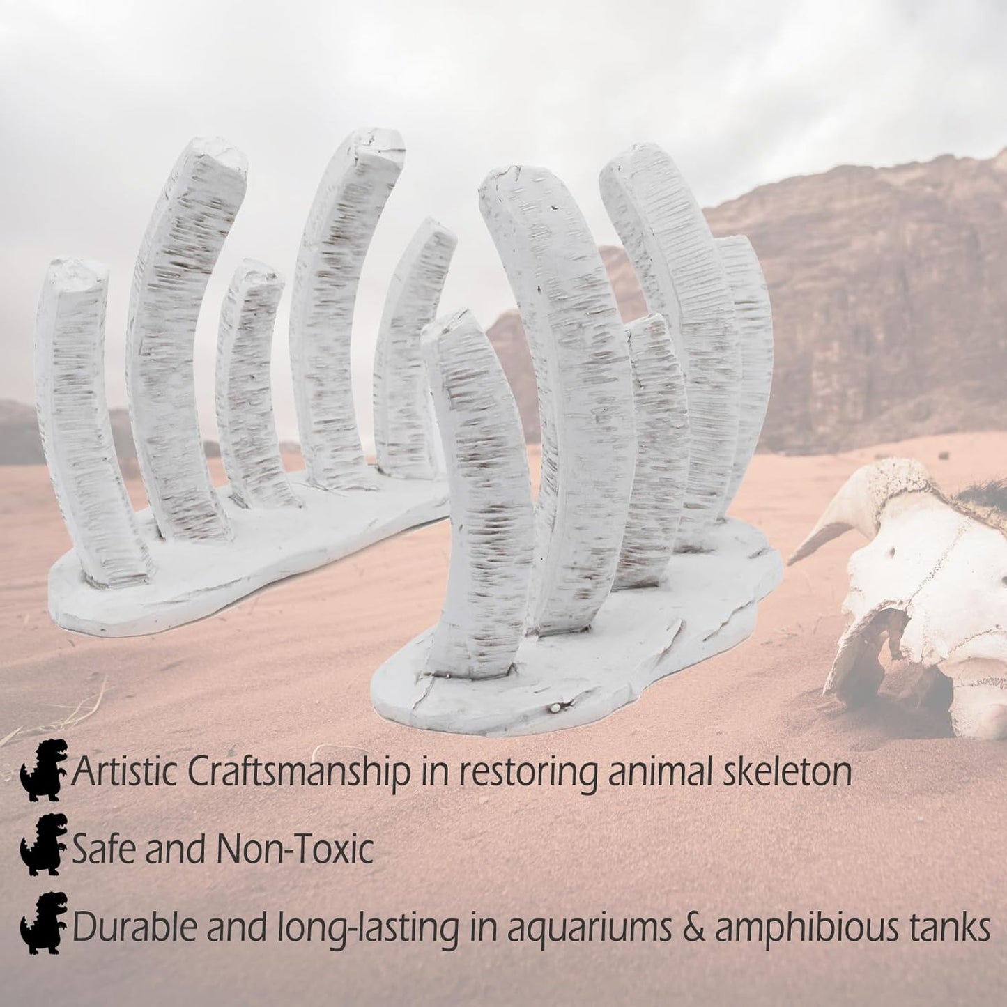 Skull Fish Tank Decorations Dinosaur Bones Snake Hideout Cave Animal Reptile Ornament Halloween Décor for Terrarium Aquarium Large Betta Tarantula Decor