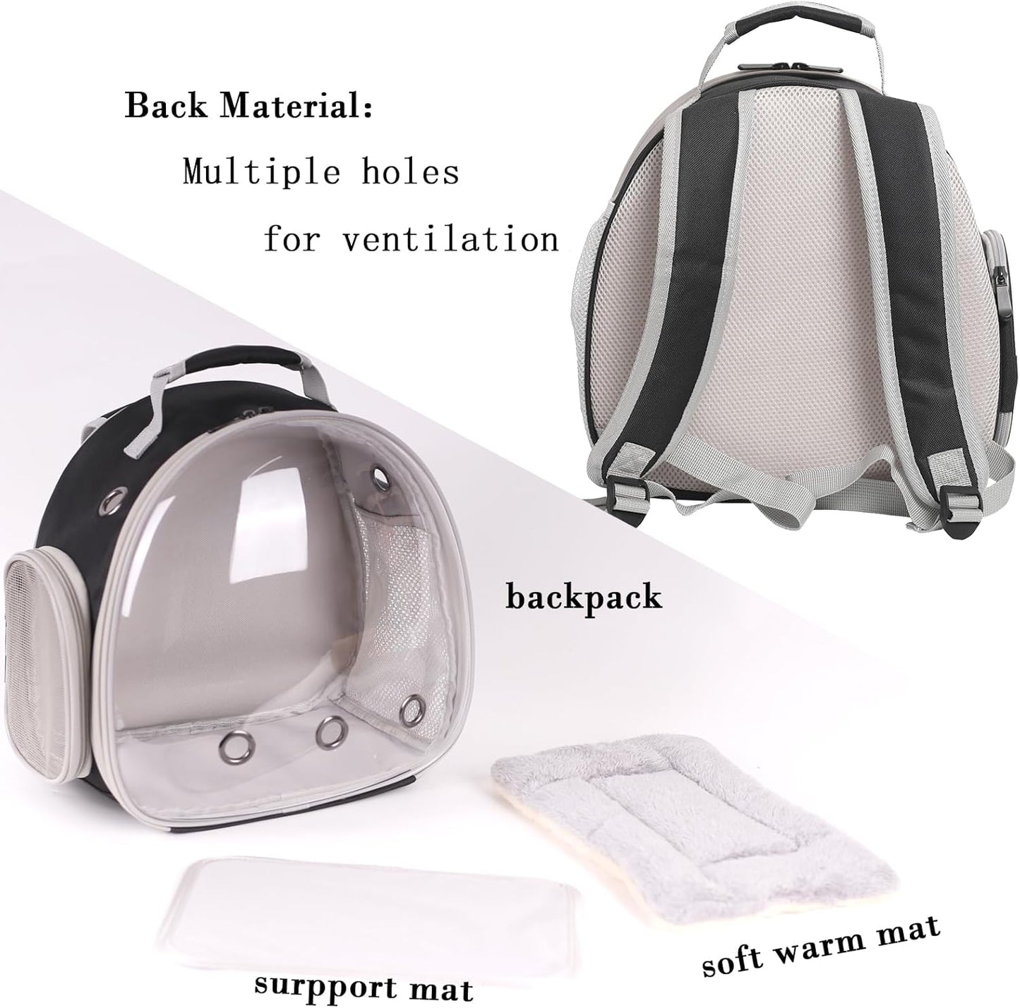 Portable Travel pet Backpack Carrier with Self Warming Pet Bed Set, Guinea Pig Carrier for 2,Reptile Travel Carrier for Lizards Sugar Glider Hedgehog Rat Parrot Birds Breathable Hangbag