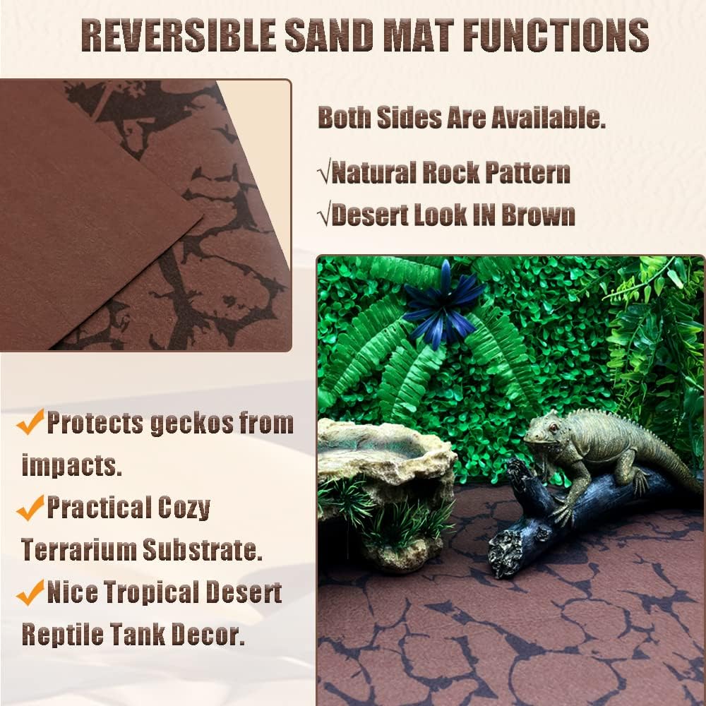 Tfwadmx 2 PCS Reptile Carpet Sand Mat Pet Terrarium Liner Lizard Bedding Mat Substrate Leopard Gecko Tank Accessories for Tortoise Turtle Snake Chameleon with Tweezers 16x23In