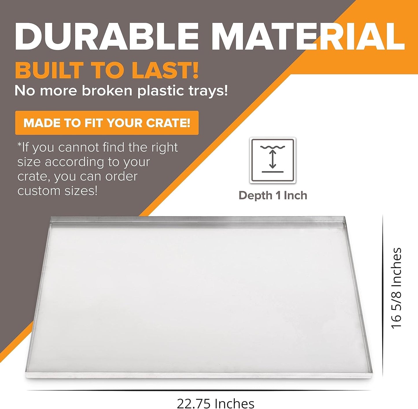 22.75" x 16.63" Metal Replacement Dog Crate Pan Chew Proof Crack Proof Pet Kennel Tray Central Dog Training Crate Pan Pet Supplies, Galvanized, 1" H