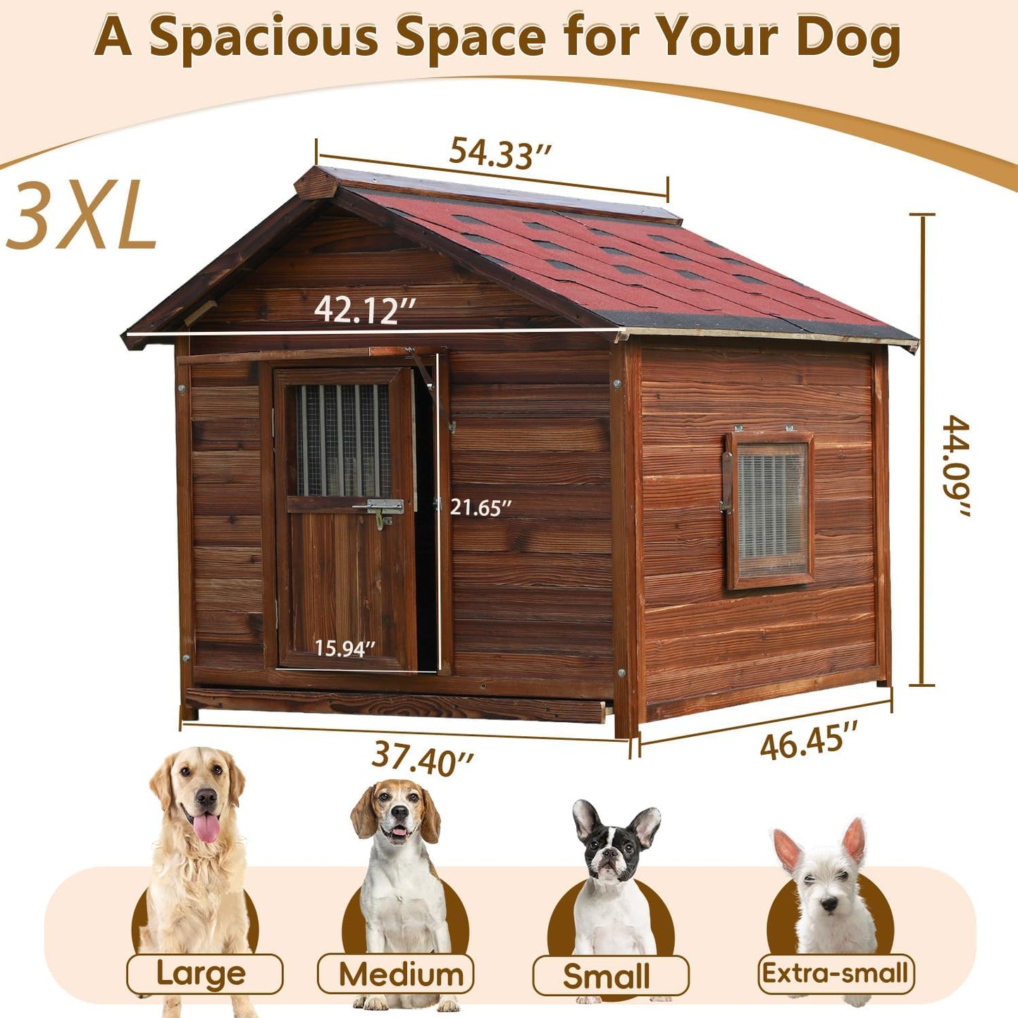 Big Dog House Outdoor, Dog Houses for Large Dogs Outside,Luxury Pet House Waterproof, Warm Dog Houses with Waterproof Roof for All Seasons, 3XL