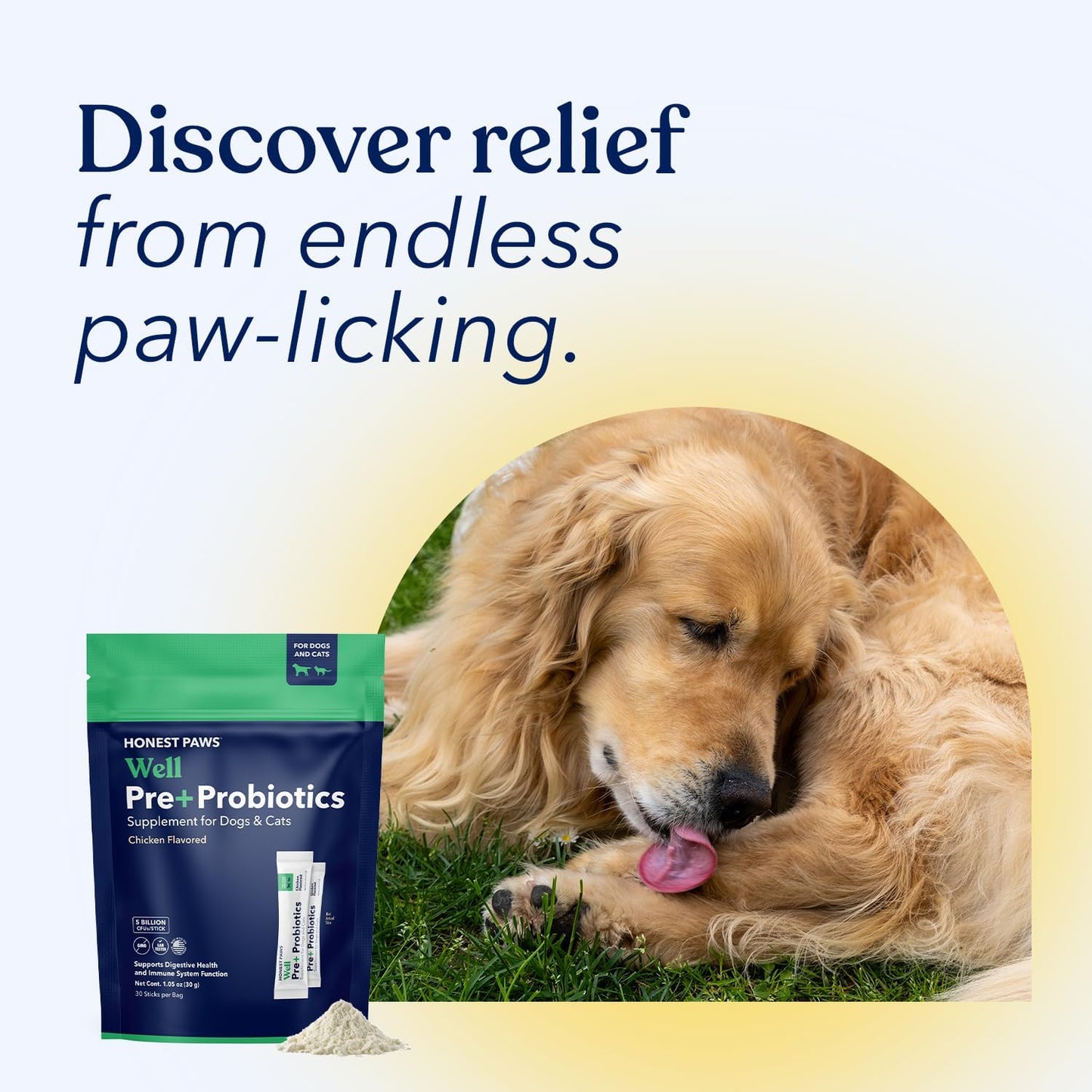 Honest Paws Probiotics for Dogs - Digestive & Immune Support Powder with Prebiotic Made in The USA, Chicken Flavor (30 Sticks)