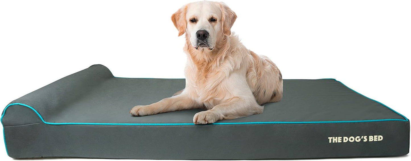 The Dog’s Bed Orthopedic Headrest Dog Bed XXXL Grey/Blue 64x44, Memory Foam, Pain Relief for Arthritis, Hip & Elbow Dysplasia, Post Surgery, Lameness, Veterinary Approved, Waterproof Washable Cover