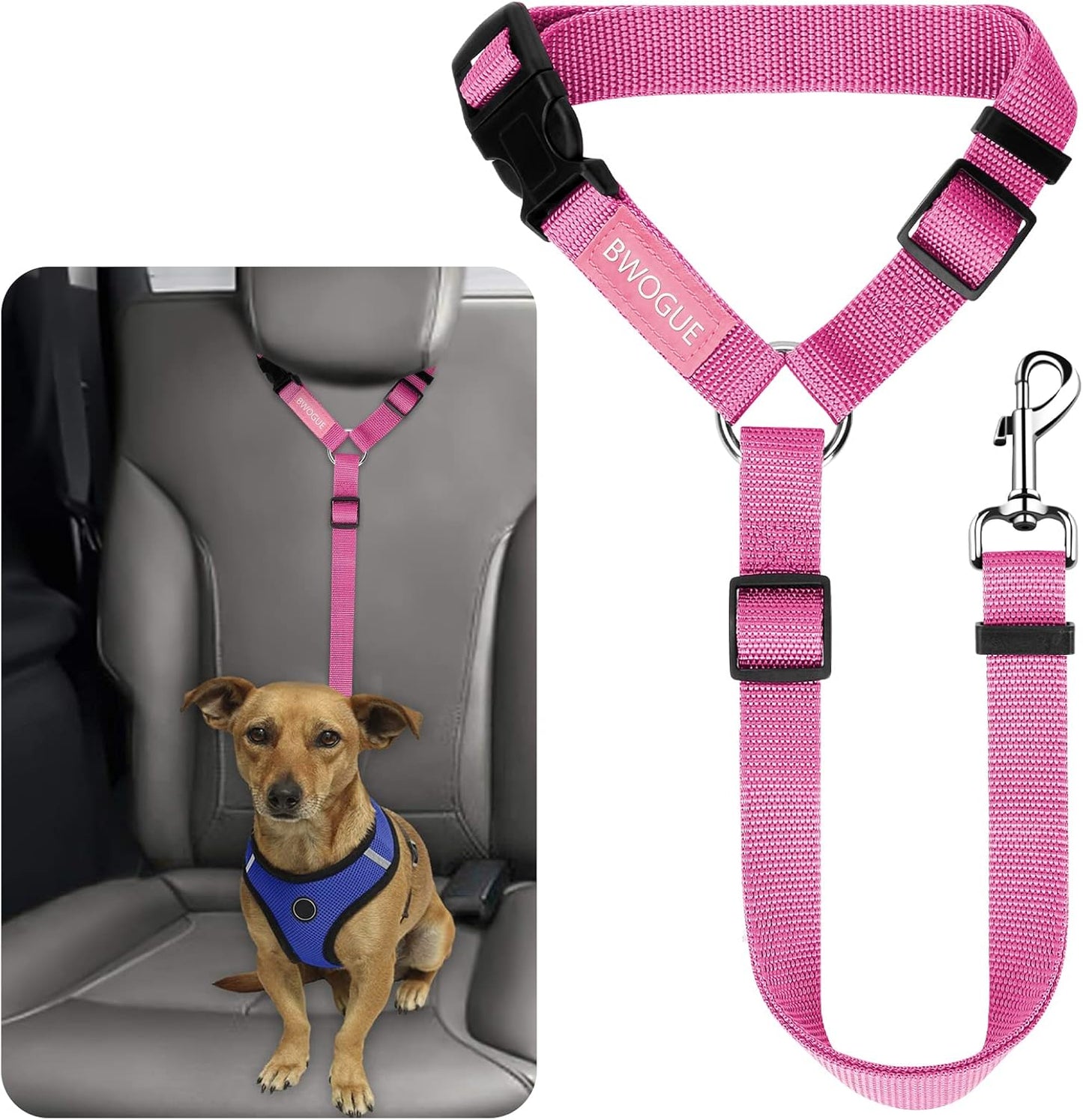 BWOGUE Pet Dog Cat Seat Belts, Car Headrest Restraint Adjustable Safety Leads Vehicle Seatbelt Harness (1 Pack)
