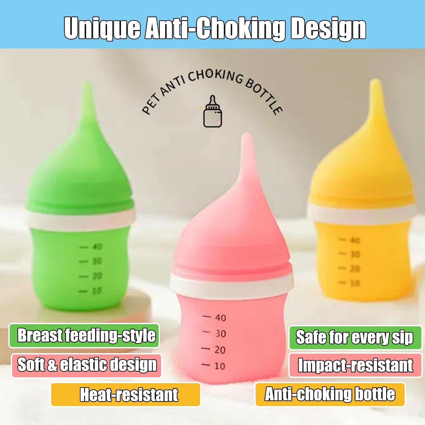 Kitten Bottles for Nursing,Puppy Bottles for Nursing Puppy Milk, Anti-Choking Puppy Feeder Design, with 2 Extra Replaceable Silicone Nipples for Convenient Replacement(Yellow)