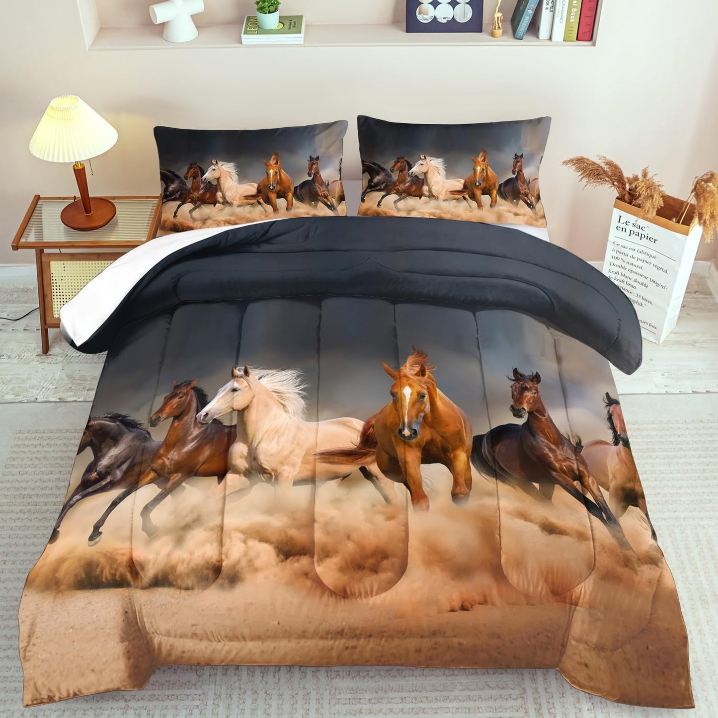 Western Horse Comforter Set Twin for Boys,Brown Western Cowboy Bedding Sets Twin Size, Farm Style Animal Horse Quilt for Boys, Southwestern Farmhouse Home Cowgirl Comforter Bedroom Decor