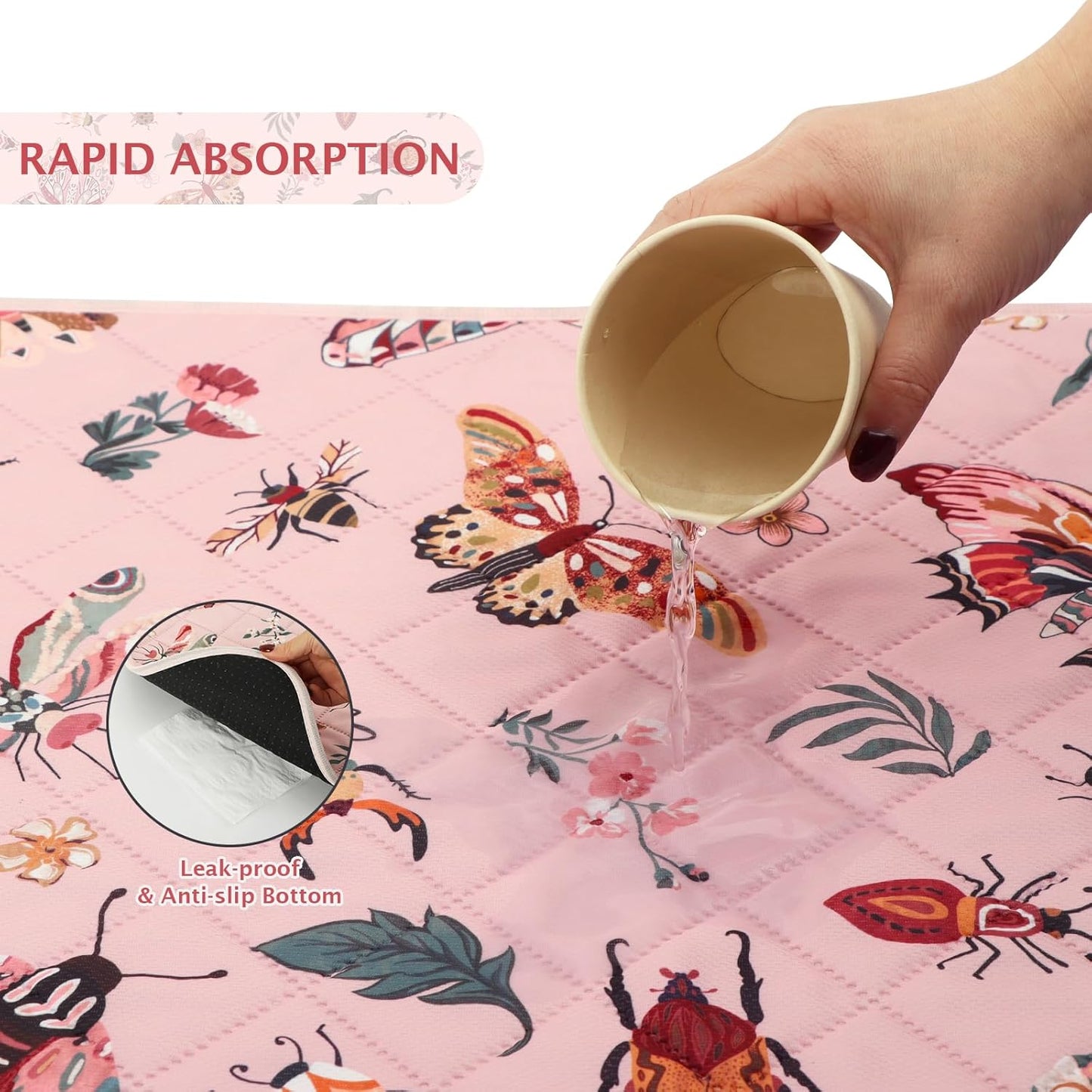 IEUUMLER Washable Pee Pads for Dogs, 1 Pack Insect Pattern Reusable Waterproof Puppy Potty Pads, Non-Slip Absorbent Pet Training Pads for Playpen Crate Bed EU014