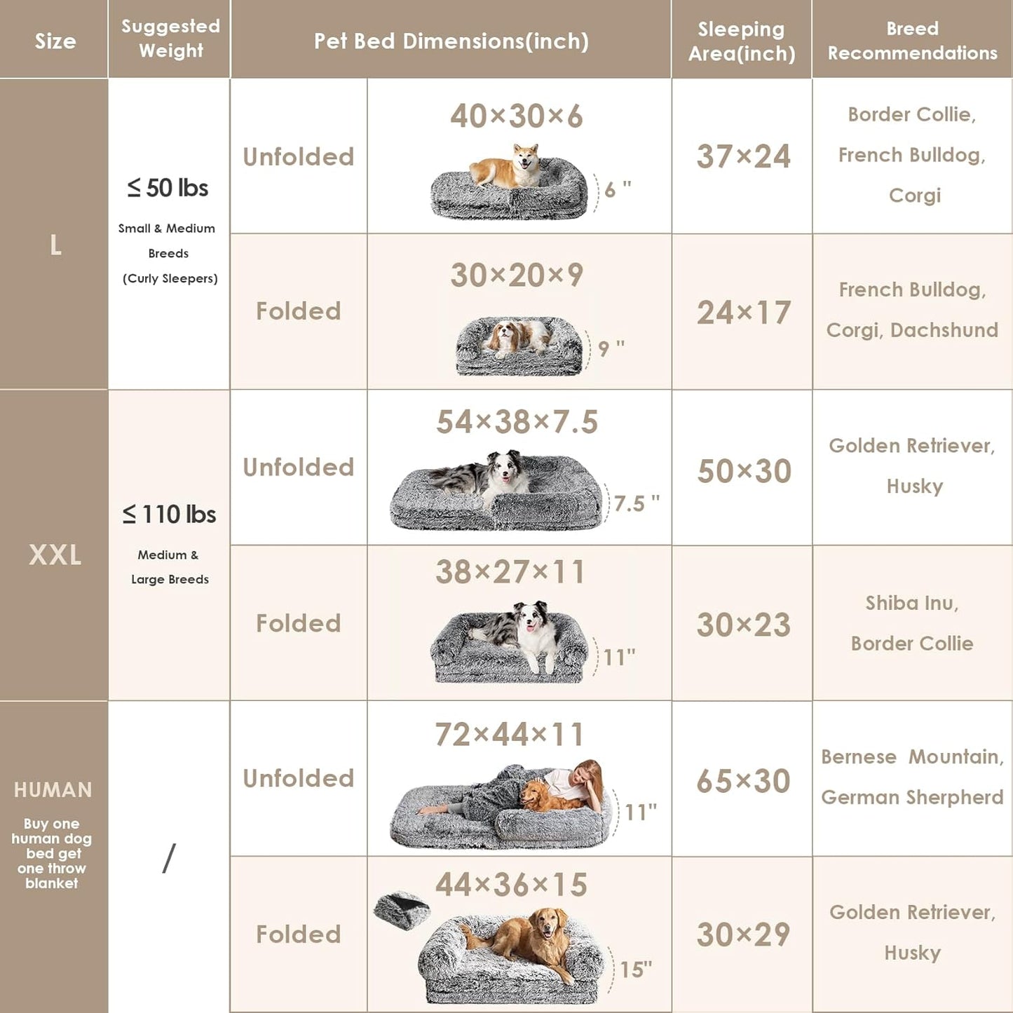 EHEYCIGA Foldable Dog Bed, Faux Fur Fluffy Dog Couch Bed, Orthopedic Calming Memory Foam Pet Bed for Small Dogs, Washable Soft Warm Pet Sofa Bed with Non-Slip Bottom, Faded Black, 40"x30"x6"