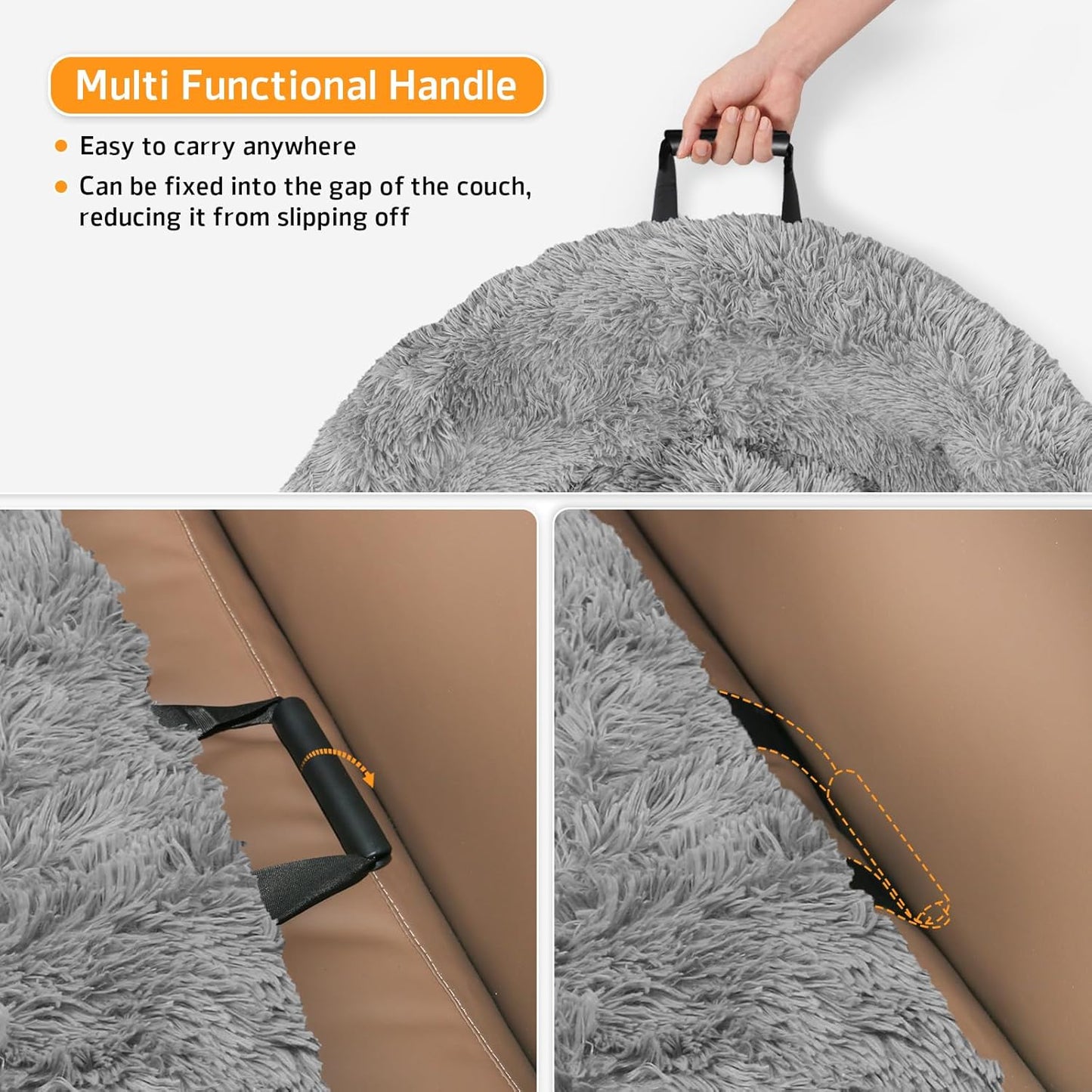 GGIB Calming Dog Bed Fluffy Plush Dog Mat for Furniture Protector with Removable Washable Cover for Large Medium Small Dogs and Cats (Extra Large (53x39.3x6), Grey)