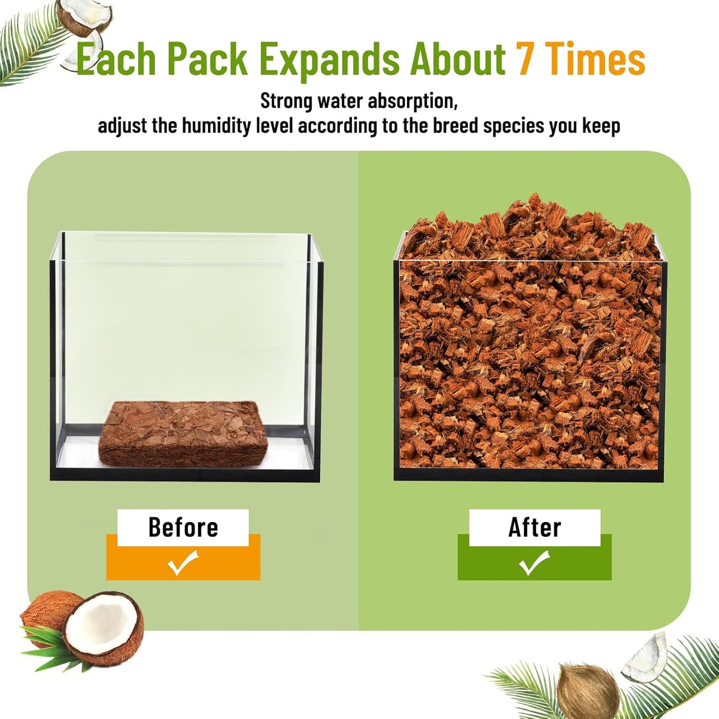 Riare 2 Pack Natural Coconut Chip Substrate for Reptiles- Compressed Coconut Husk Reptiles Bedding, Coco Husk Chip Terrarium Substrate for Snakes, Tortoises, Ball Python, Frogs, Bearded Dragon, Lizard