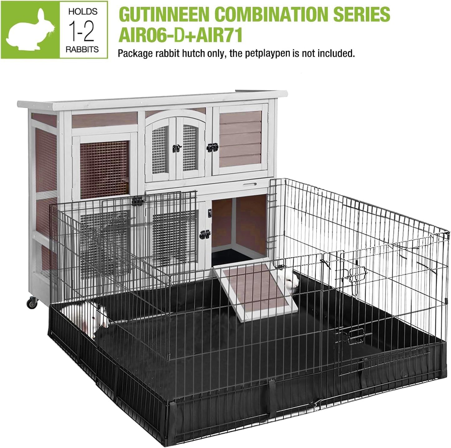 GUTINNEEN Rabbit Hutch Indoor Outdoor Bunny House Guinea Pig Cage on Wheel with Plastic Tray 47inch (Brown)