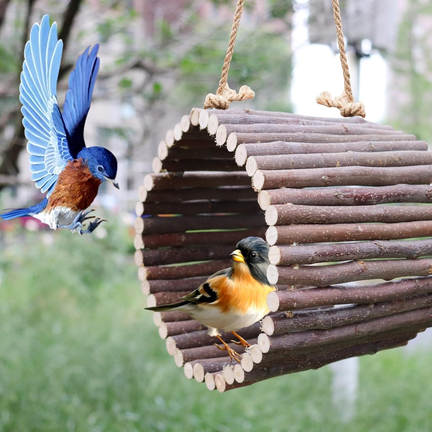 Bird Parrot Swing Toys, Hanging Bird Tree Caves, Natural Apple Wood Parrot Hammock, Bird Cage Accessories, Suitable for Little Bird Parakeets Cockatiels Lovebirds Hamster Rat (6.49" in Diameter)