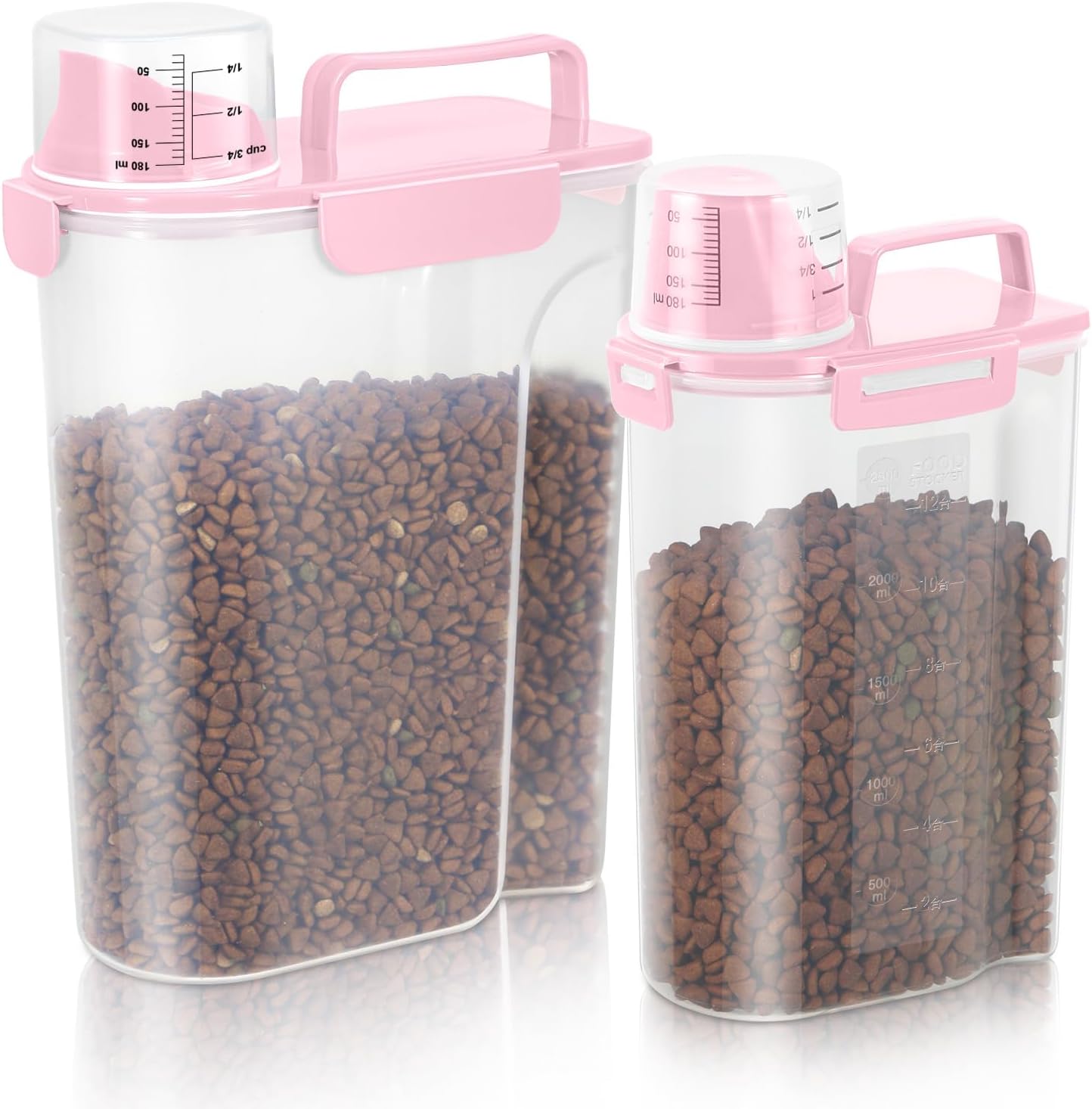 Dog Food Storage Container, Upgraded Large Nozzle BPA-free, 8-12 LBS Plastic Pet Food Storage Containers, With 4 Sealed Clasps, 1 Measuring Cup and Handle (2, Light Pink (3L+5L), (3L+5L))