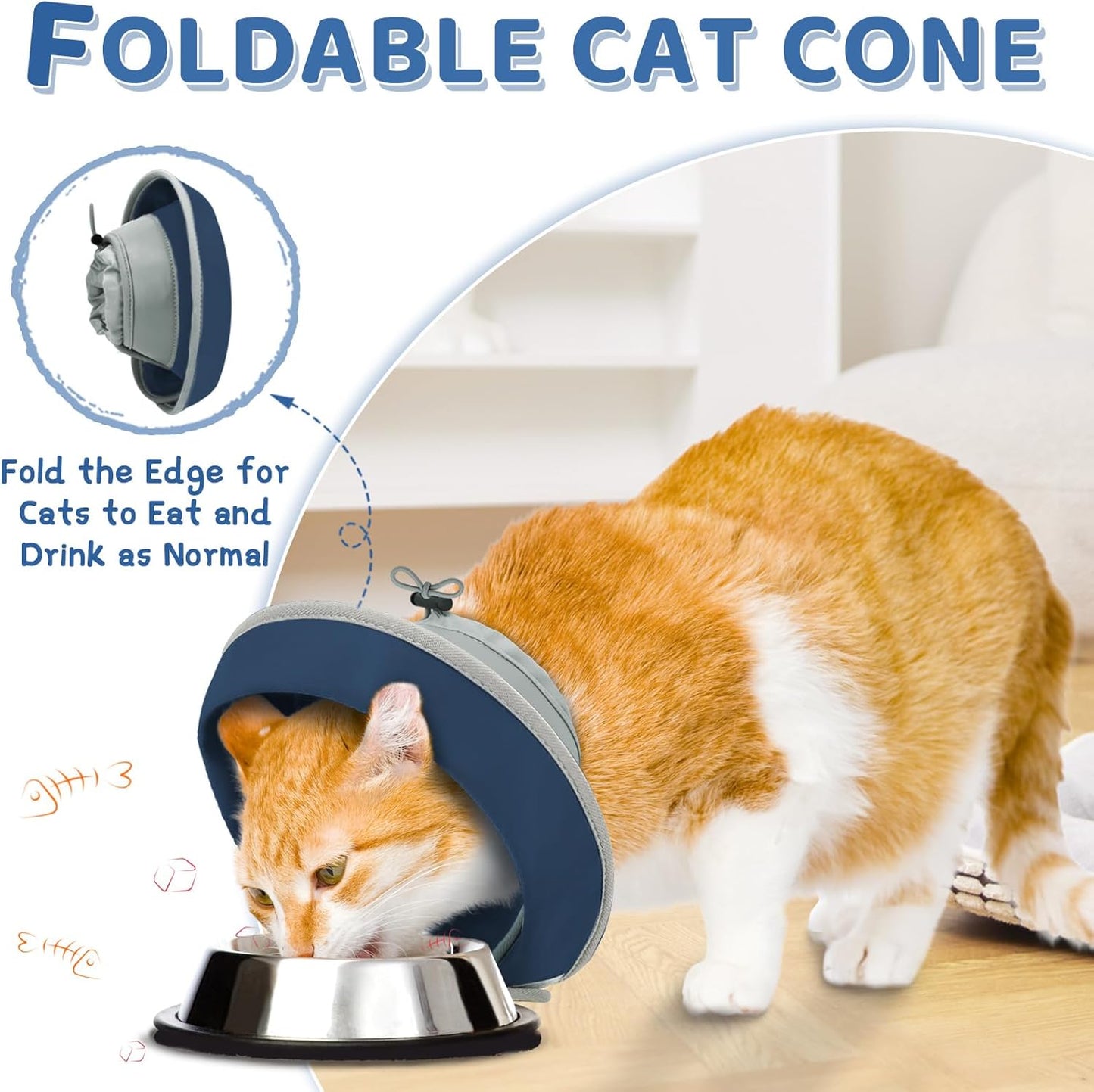 Cat Cone Collar Soft to Stop Licking, Adjustable, Foldable Lightweight Kitten Cones After Surgery Recovery for Cats & Kittens, Cat Cone Alternative (Solid Blue, M)