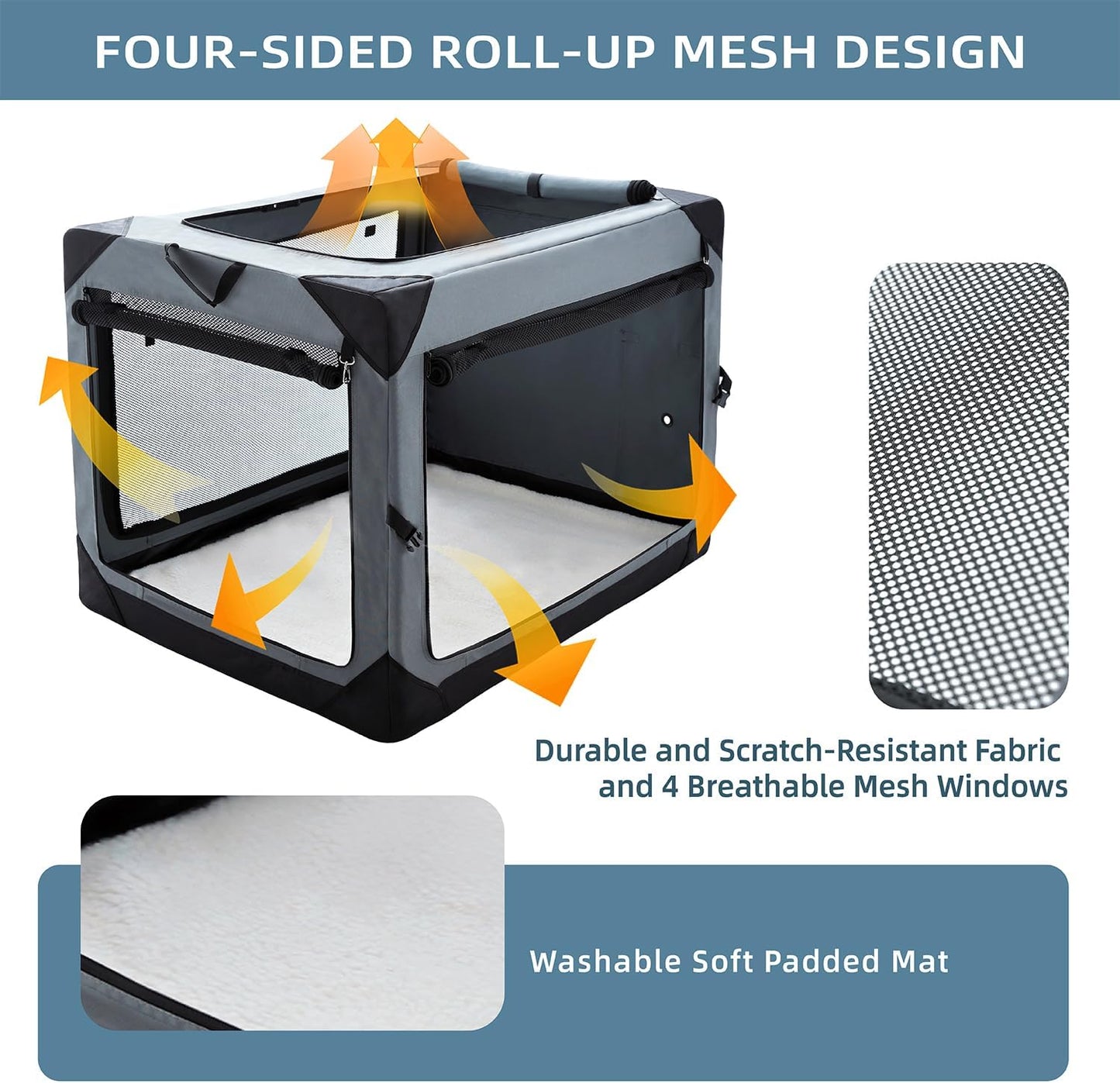 Pettycare 26 Inch Collapsible Foldable Soft Dog Kennel with Chew Proof Mesh Windows, Indoor & Outdoor Travel Dog Crate