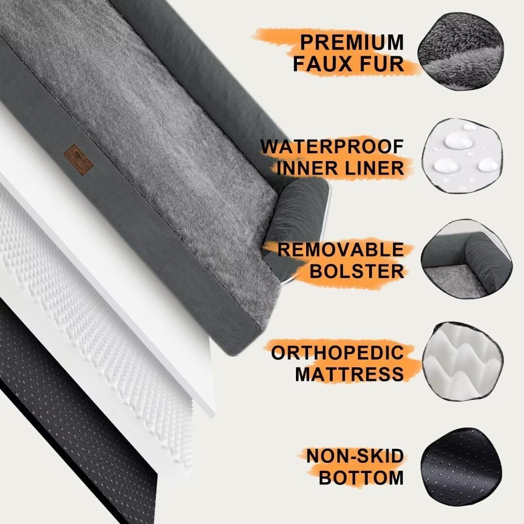 Small Dog Bed Waterproof Orthopedic Dog Beds for Medium Sized Dogs Comfy Pet Cat Bed with Sides, Washable Removable Cover