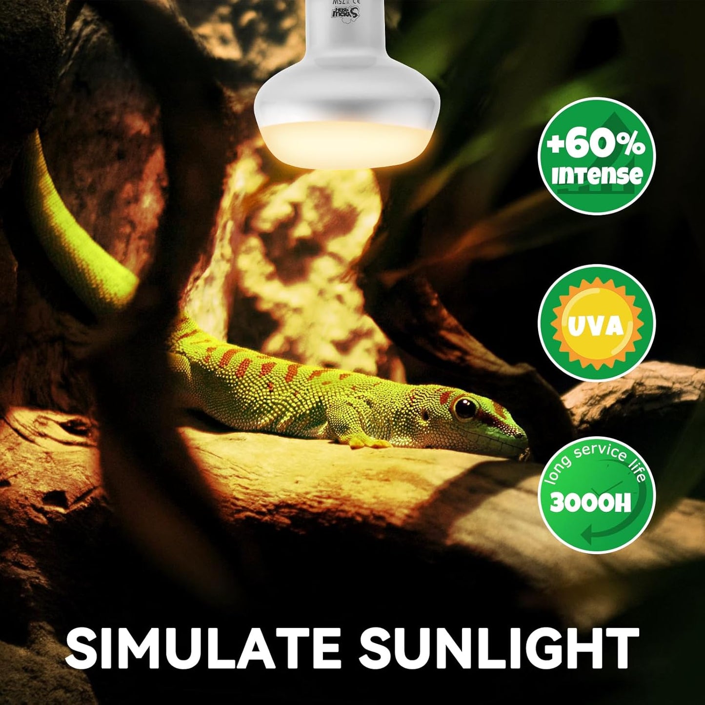 LUCKY HERP Intense Heat Lamp Bulbs for Reptiles 75W 2 Pack, UVA Daylight Reptile Heat Lamp, Reptile Basking Heat Light Bulb for Amphibian, Tortoise, Bearded Dragon, Lizard, Turtle, Snake Heating Use