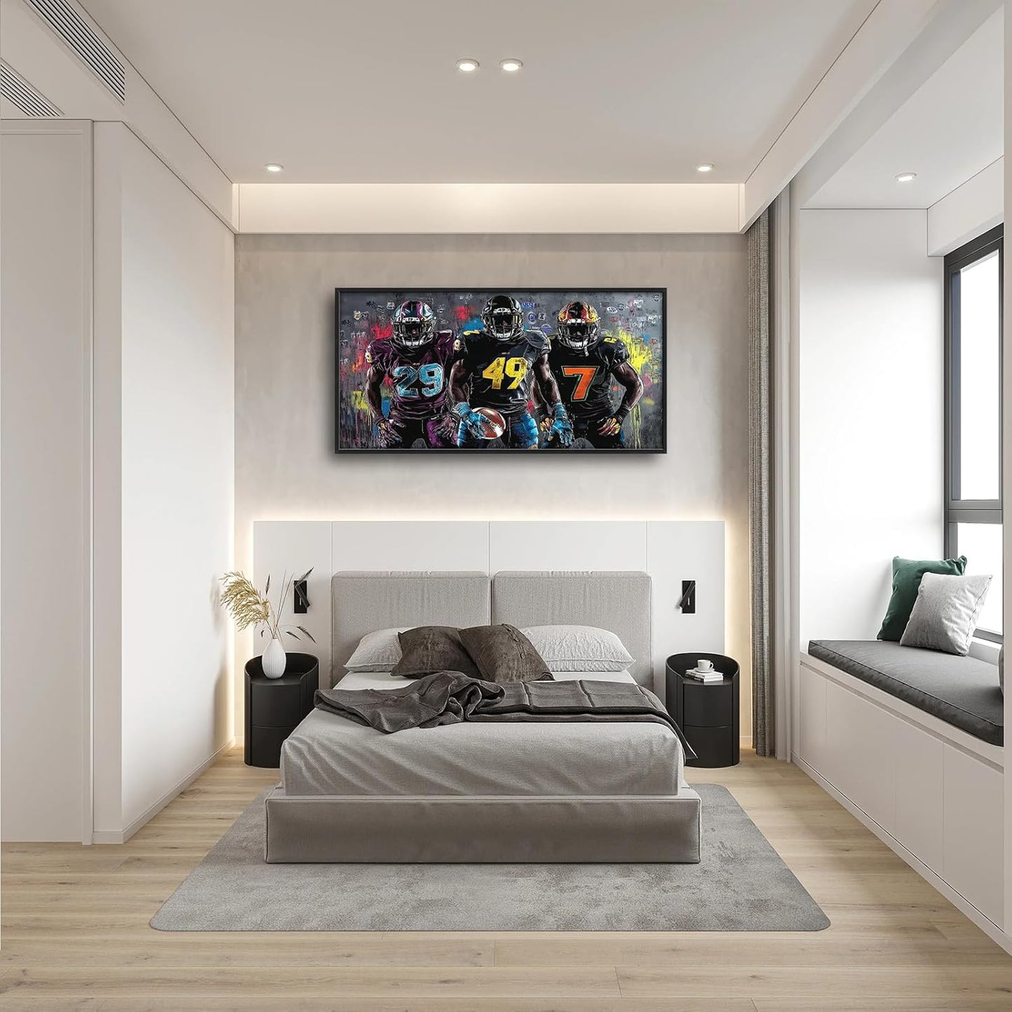 Large Rugby Player Wall Art for Living Room, Framed Oversized Graffiti Sport Wall Decor Cool Canvas Painting Pictures for Men Modern Artwork for Living Room Bathroom Bedroom Office Dining Room 60"x30"