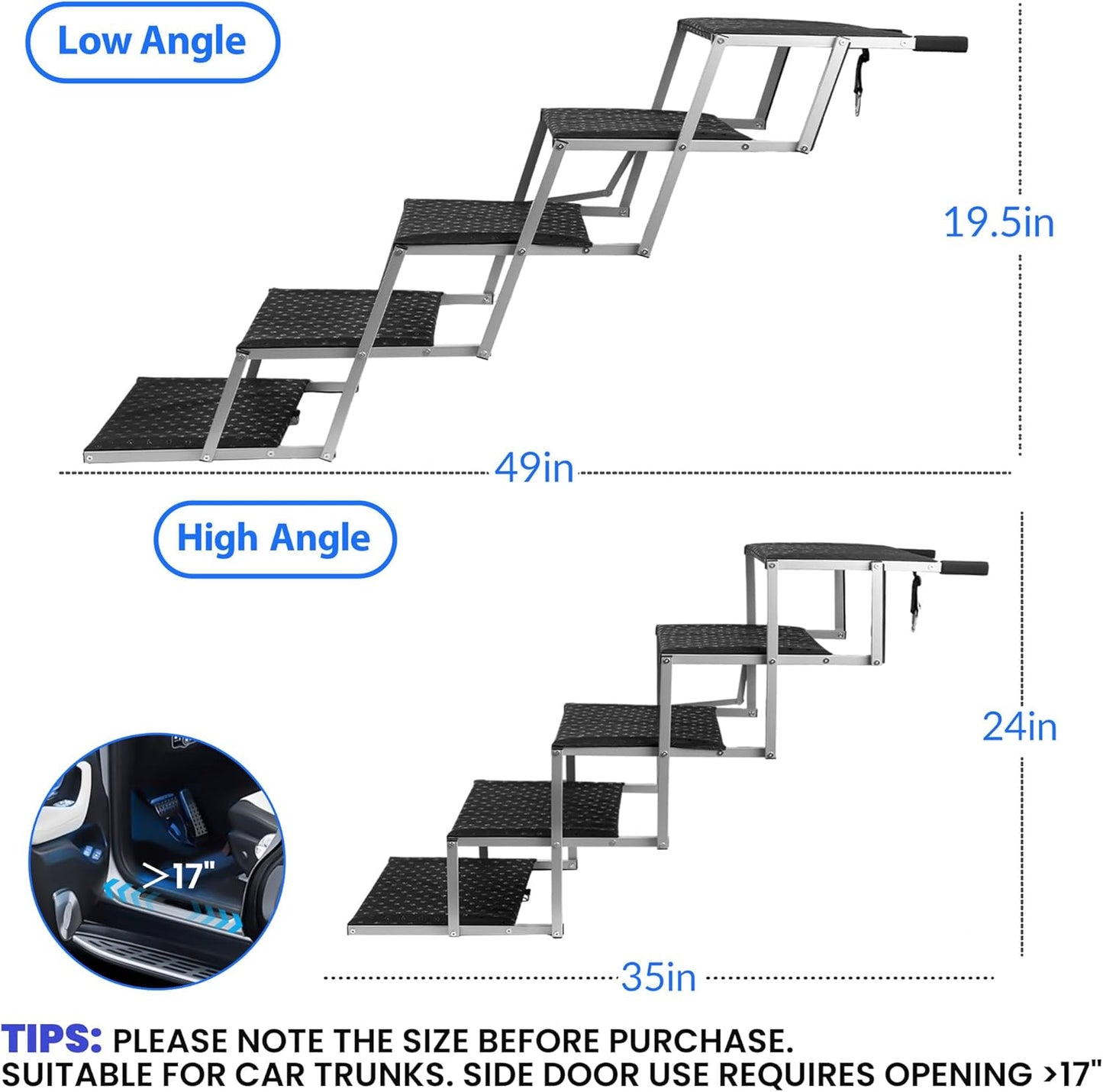 Niubya Portable Folding Dog Stairs for Cars, SUVs, Trucks - Lightweight Pet Ramp for Large Dogs with Non-Slip Surface - Reinforced Steps Support Up to 200 lb, 5 Steps