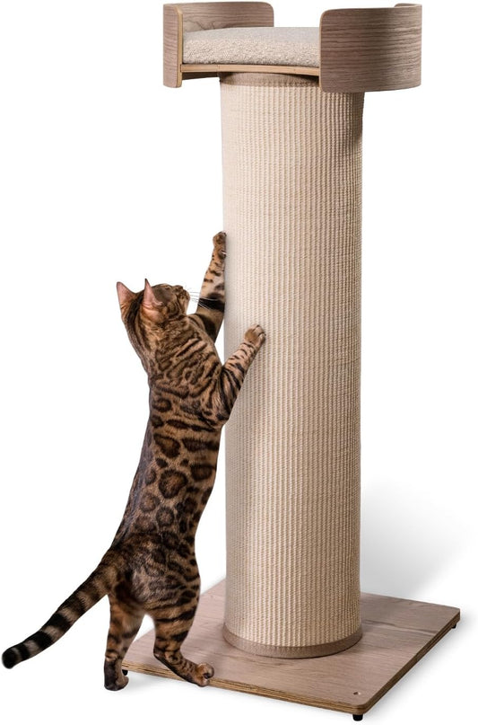 ONE FAST CAT - Giant Scratching Tower w/Perch - 44.5" Height with Replaceable Sisal and Removable Bed - Ash