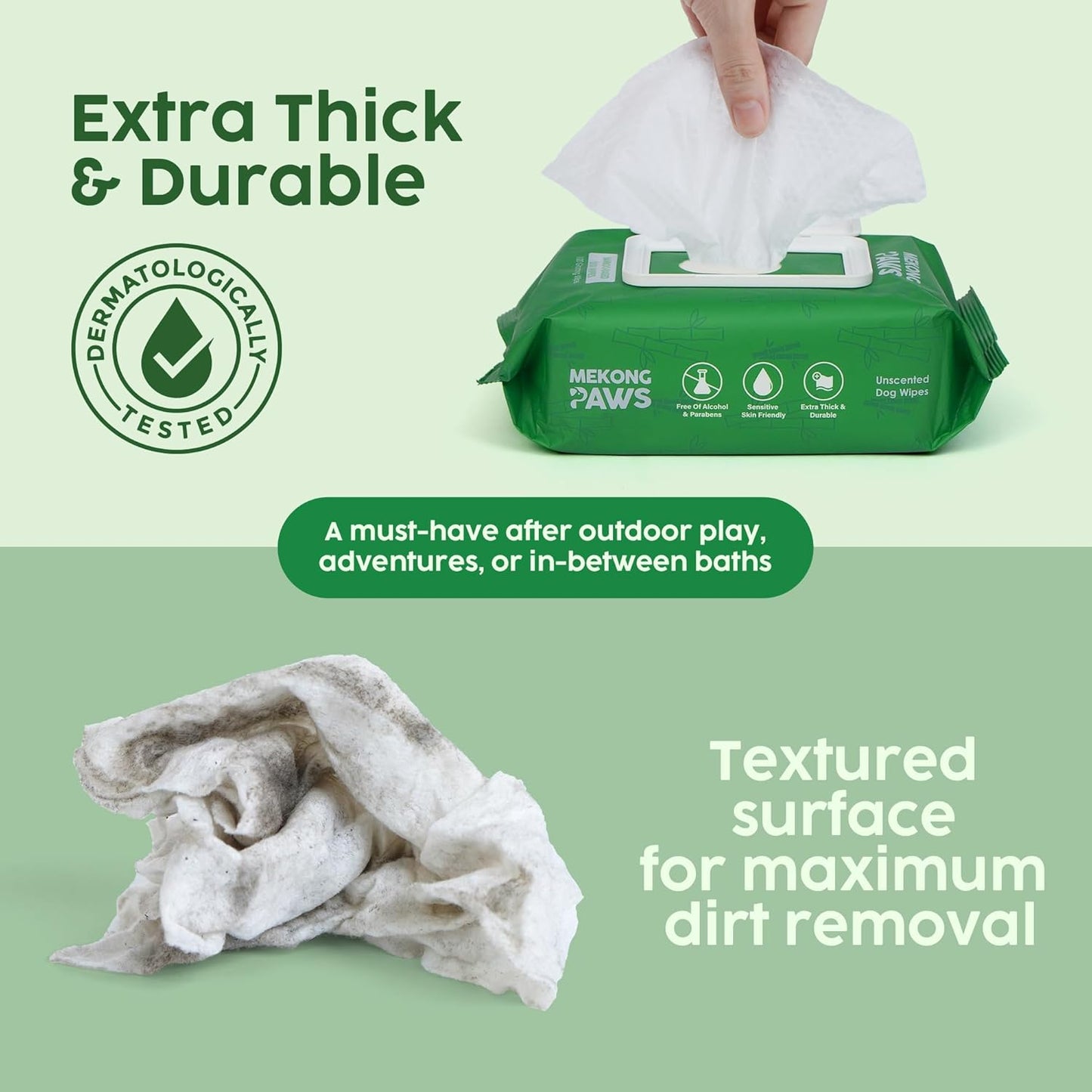 Unscented Pet Grooming Wipes - Natural Bamboo Fiber - Cleansing Wipes for Dog & Cat - Soft & Caring for Sensitive Skin - Durable & Tear Resistant for Paw, Coat & Bum Freshening - 100 Count