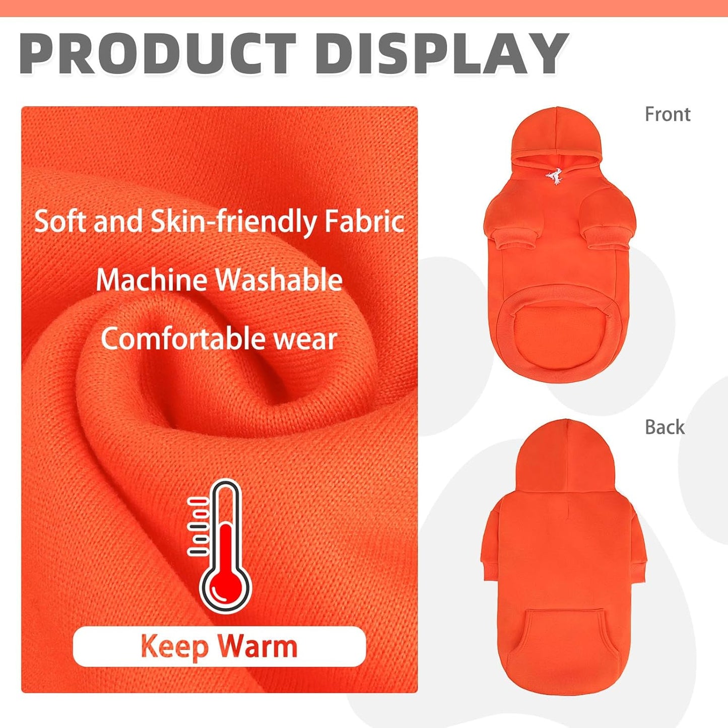 KOOLTAIL Fall Dog Hoodie - Soft & Warm Dog Thanksgiving Sweater with Leash Hole and Pocket, Pet Winter Coat, Cold Weather Clothes Sweatshirt for Small Medium Large Dogs Puppy Cat Boys Girls, Orange SM