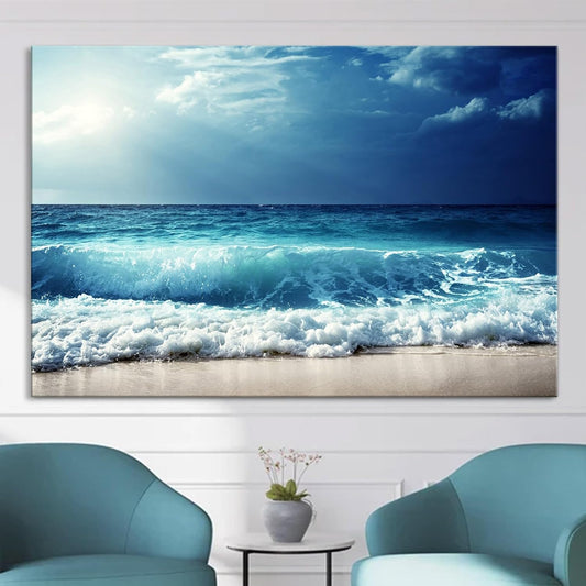 Nature Wall Art Prints - Ocean Forest Mountain Lake Canvas Landscapes - Small to Extra Large Living Room Bedroom Kitchen Bathroom Décor (Summer Ocean Beach, 16L" x 24W")