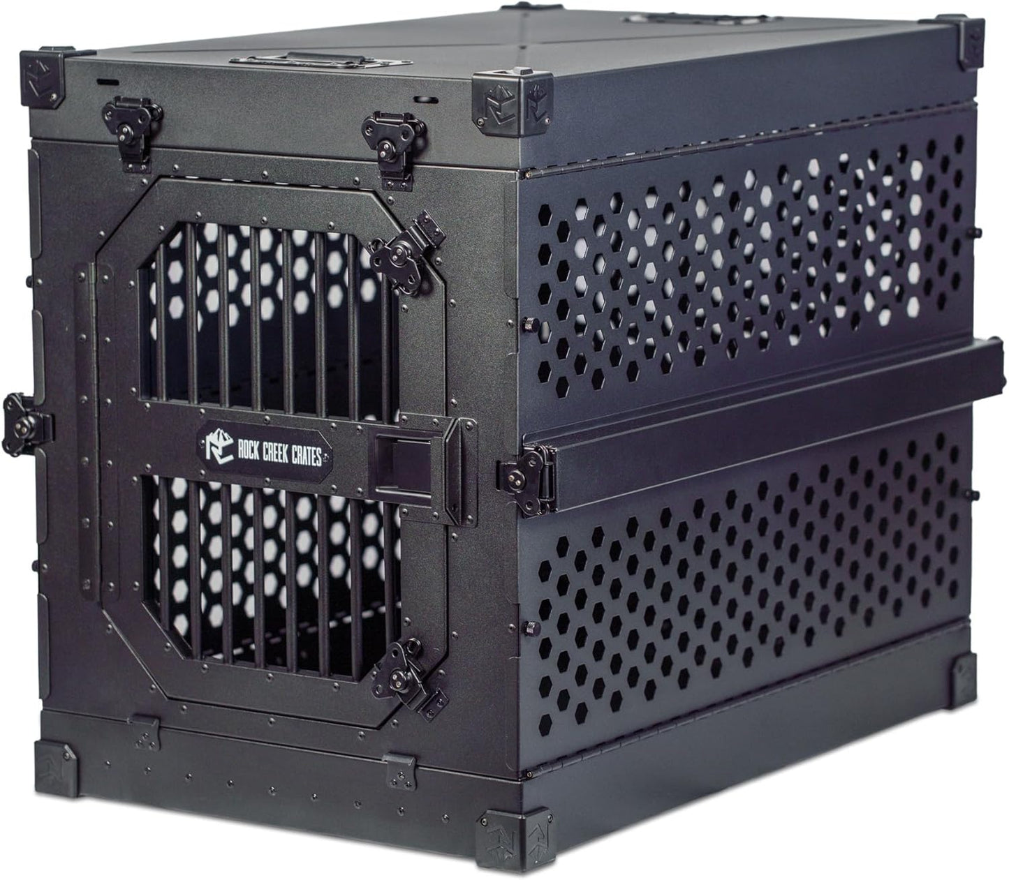 ROCK CREEK CRATES Collapsible Dog Crate: Meticulously Engineered, Durable Aluminum Construction, Non Slip Feet | 10 Year Warranty | Ideal for Indoor & Vehicle Use (Midnight Black, 30 Inch)