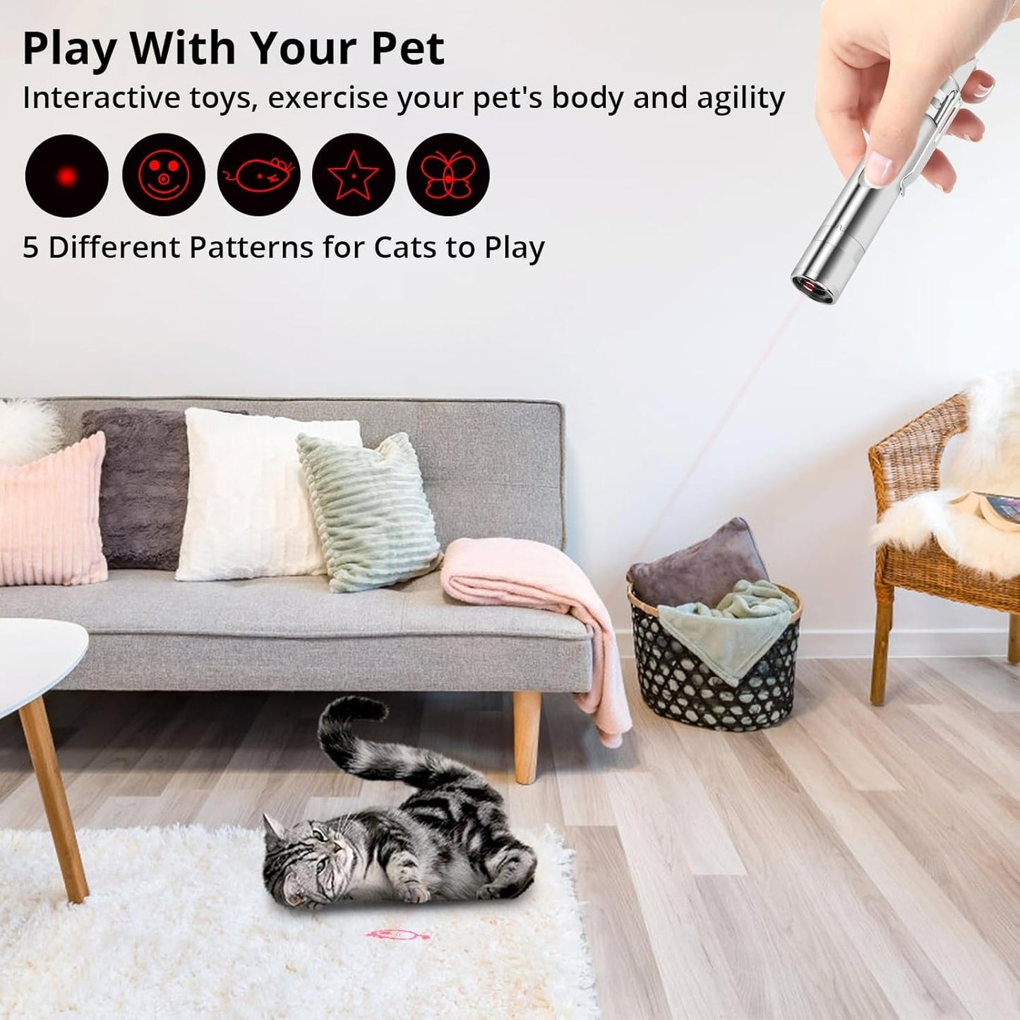 Cat Toy Pointer for Indoor Cats, 2 Pieces, USB Rechargeable Kitten Toys with 7 Adjustable Patterns, Interactive Chase Toys for Indoor Cats & Dogs, Training & Exercise Fun
