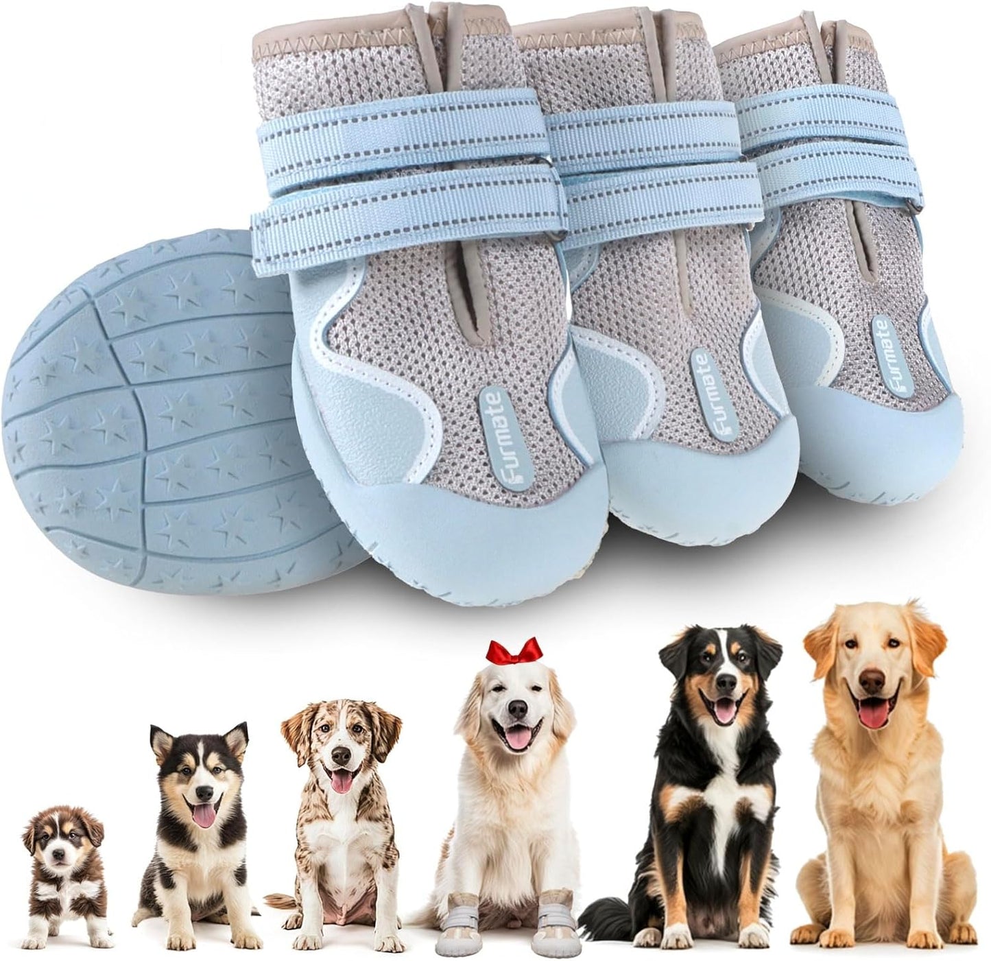 Dog Shoes for Large Small Medium Dogs, Breathable Mesh Dog Boots & Paw Protectors for Summer Hot Pavement Winter Snow, Waterproof Anti-Slip Dog Booties for Hiking Hardwood Floors(Blue-Beige5)