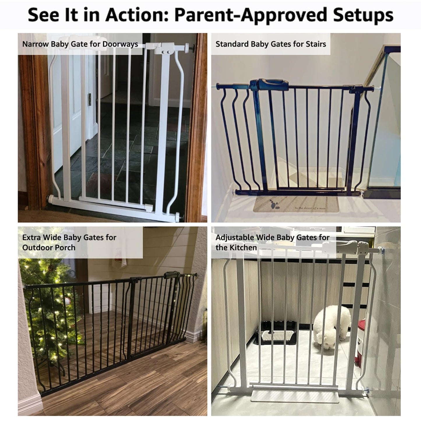 Extra Wide Baby Gates 57.5-62 Inch, Large Metal Safety Gate for Stairs, Doorways - No Drilling, Pressure Mounted Pet Gates for Kids & Dogs