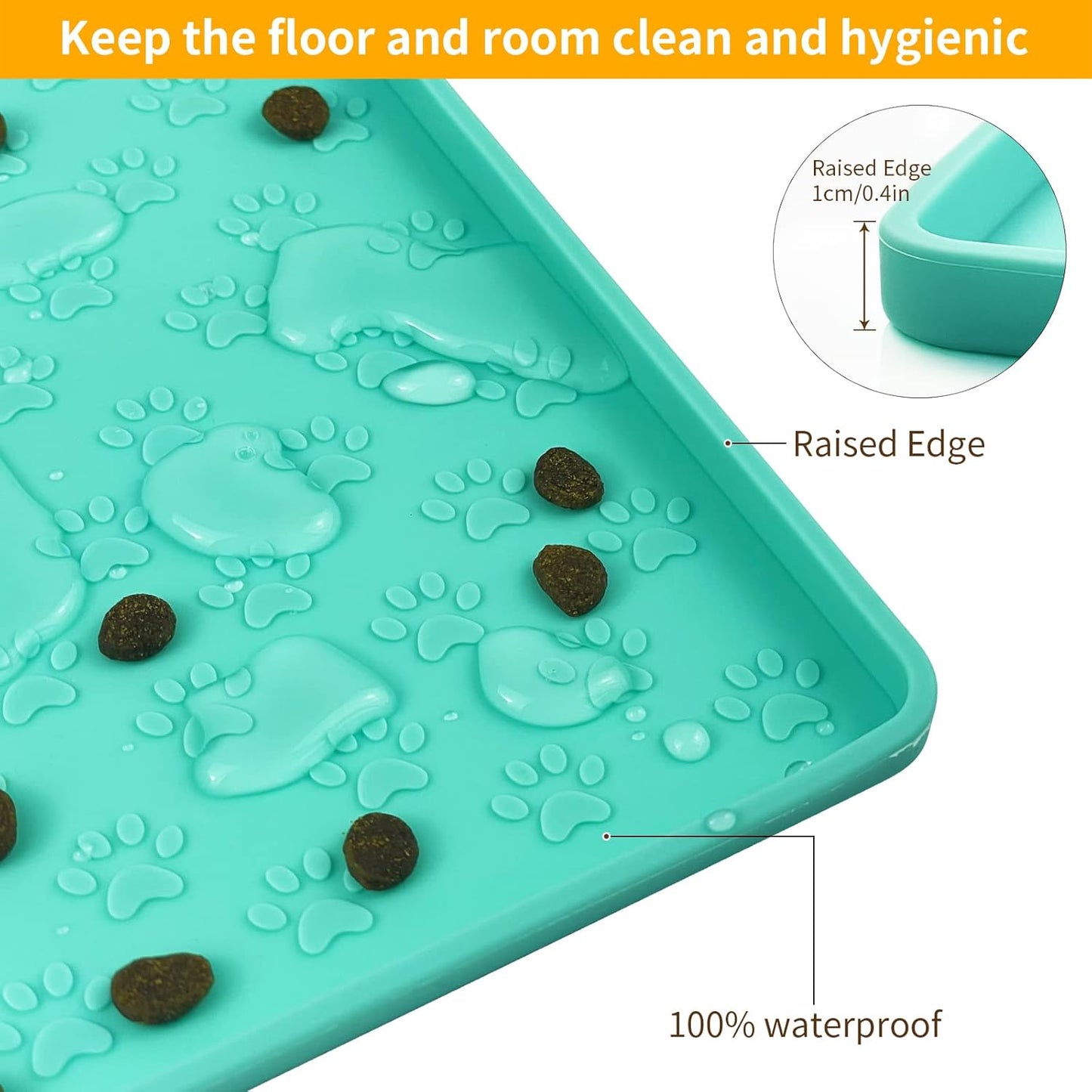 Ptlom Silicone Pet Placemat for Dog and Cat, Waterproof Non-Slip Pet Feeding Bowl Mats for Food and Water, Small Medium Large Dogs Mat Prevent Residues from Spilling to Floor, Green, 24.5" 16.5"