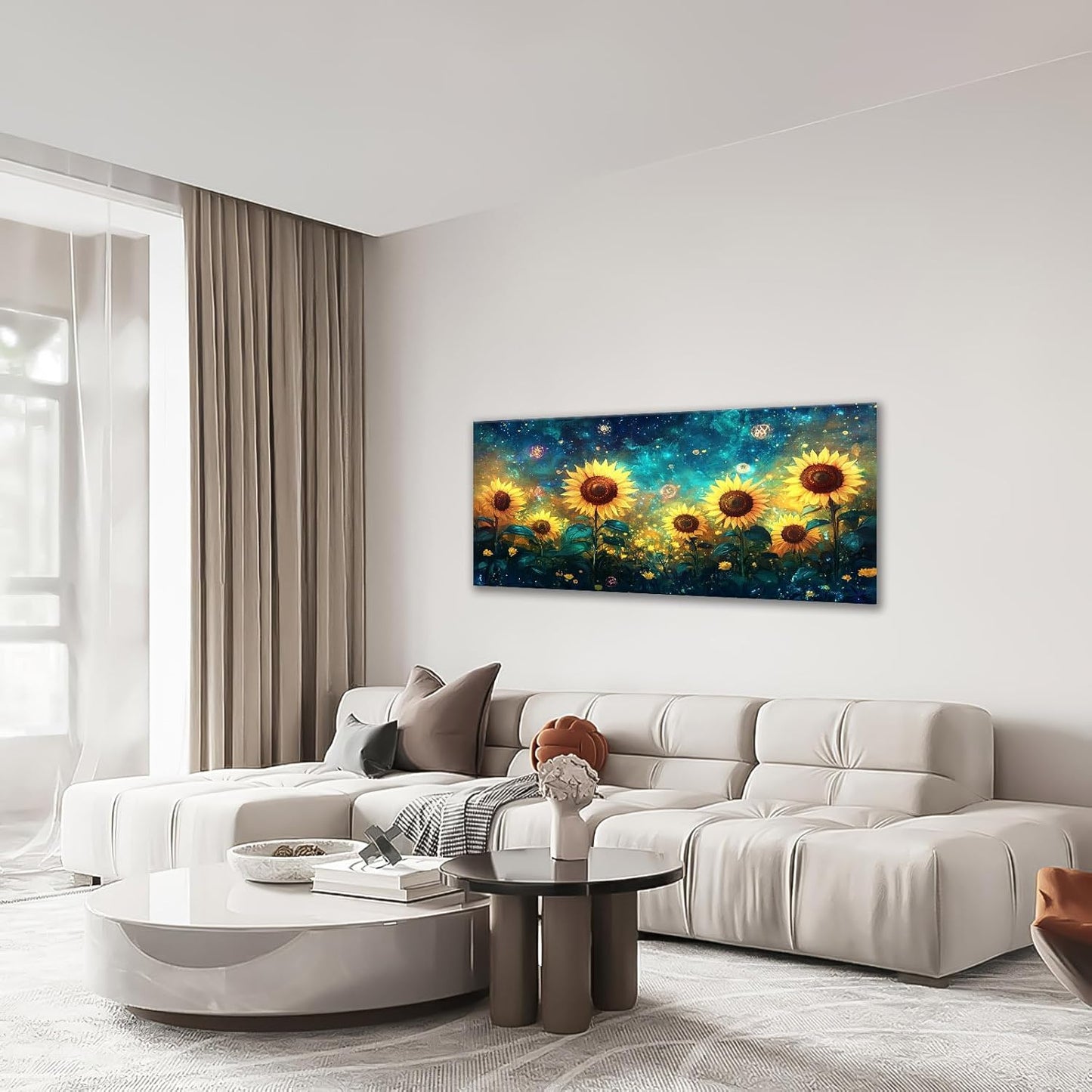 Quorin Sunflower Large Wall Art Starry Night Sky Pictures Sunflower Fields Wall Decor Canvas Print Painting Artwork for Bathroom Living Room Bedroom 30"x60"