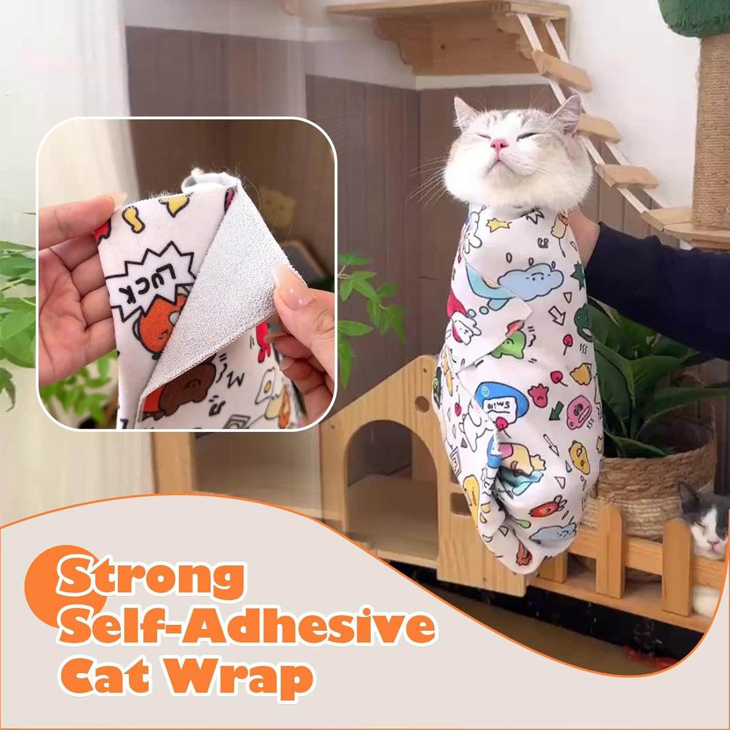 Cat Grooming Wrap, Cat Wrap Self-Adherent, Anti-Scratch Anti-Bite, Anti-Escape Grooming Bag for Cats Nail Clipping, Ear Cleaning, and Teeth Brushing (27.6 × 27.6" Paw Prints)