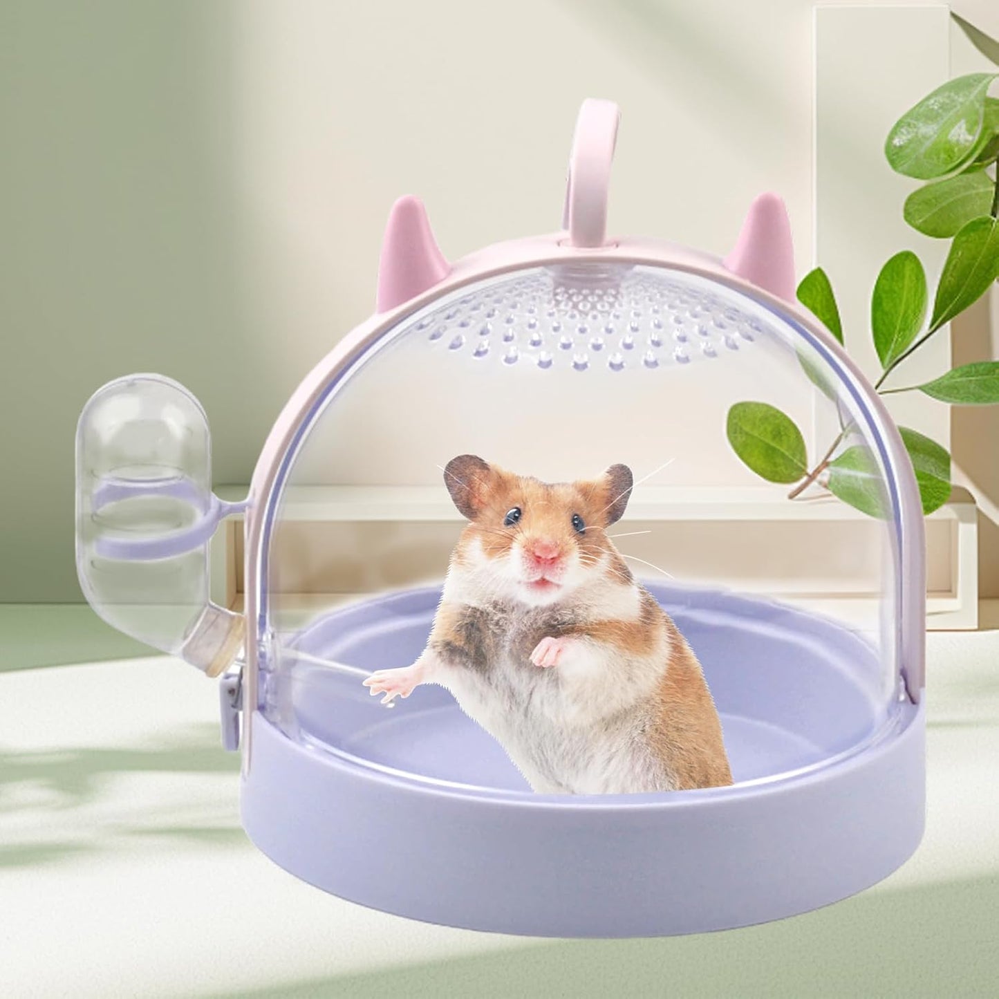 Portable Hamster Cage with Water Bottle,Hamster Carrier Cage High Permeability Travel Carry Cage Case for Gerbils Mice Guinea Pigs Sugar Glider Small Pet(Purple)