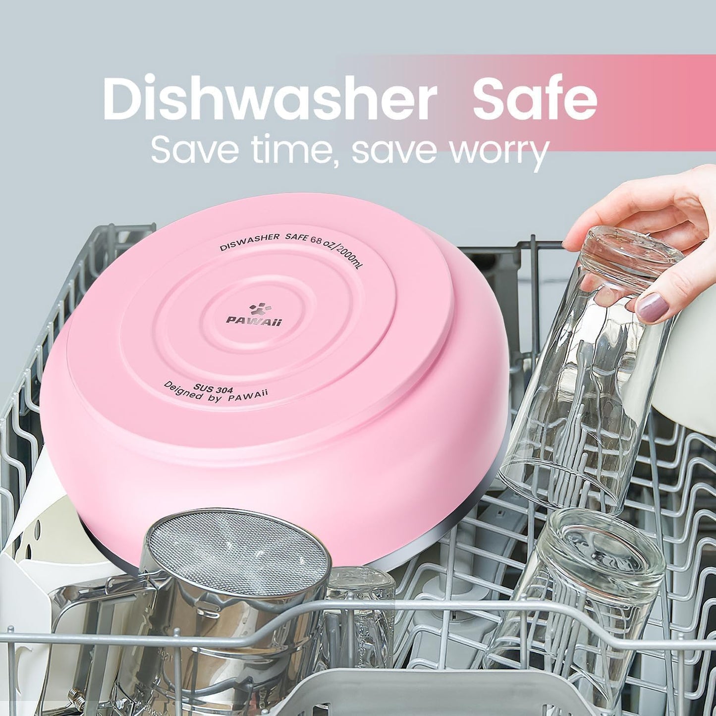 Pawaii Insulated Stainless Steel Dog Bowl with Non-Slip Base & Double Wall Design, ID Tag Included - 68oz Durable Dishwasher Safe Bowl for All Dogs