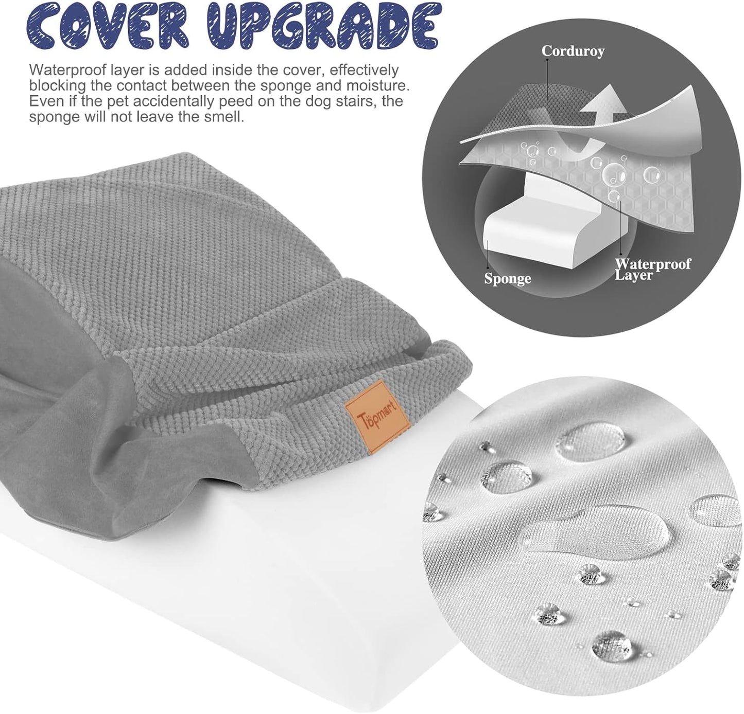 Topmart High Density Extended Foam Dog Ramp&Steps 2 Tiers,11.8" High,Non-Slip Dog Stairs,Soft Foam Pet Ladder with Waterproof Cover,Best for Injured,Older Cats,Pets with Joint Pain